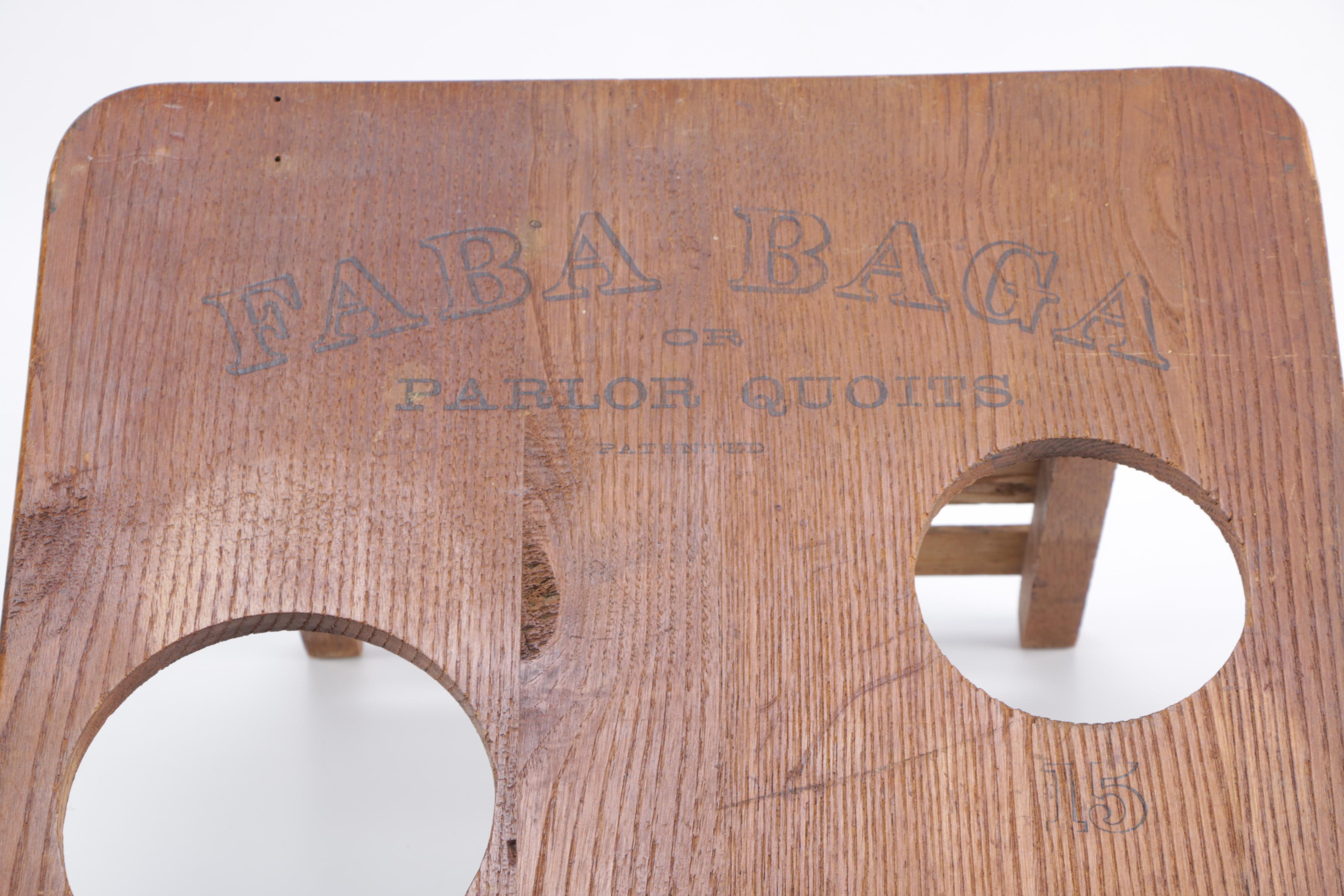 Antique Wooden Games Including 1880s Cornhole Predecessor "Faba Baga; or Parlor Quoits"