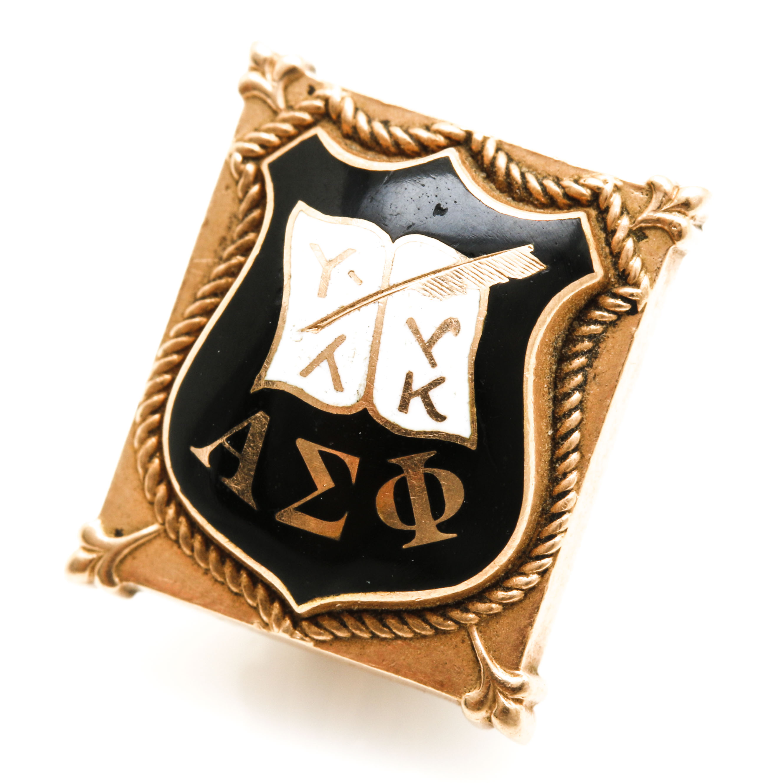 14K Yellow Gold Antique College Pin and Monogrammed Pin