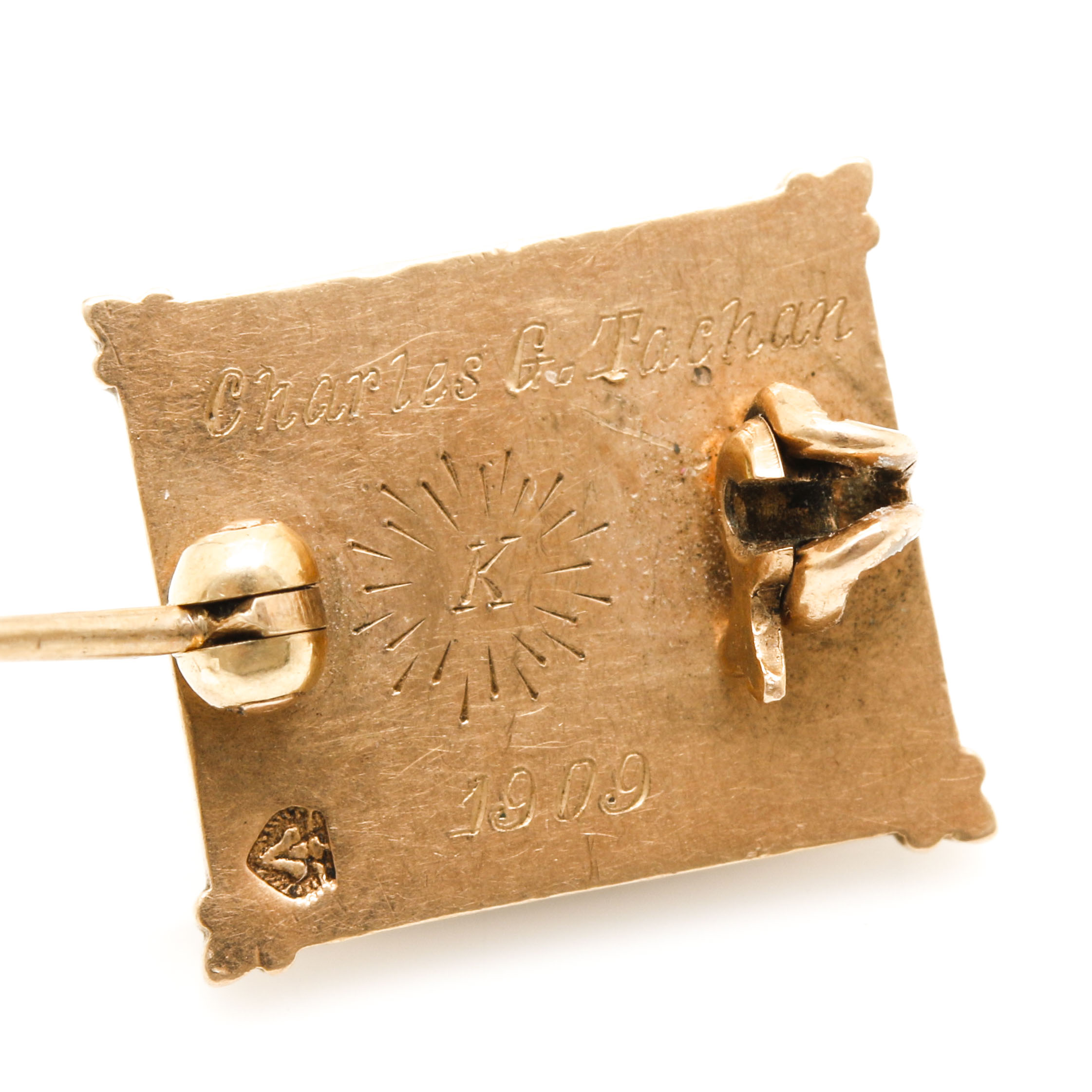 14K Yellow Gold Antique College Pin and Monogrammed Pin