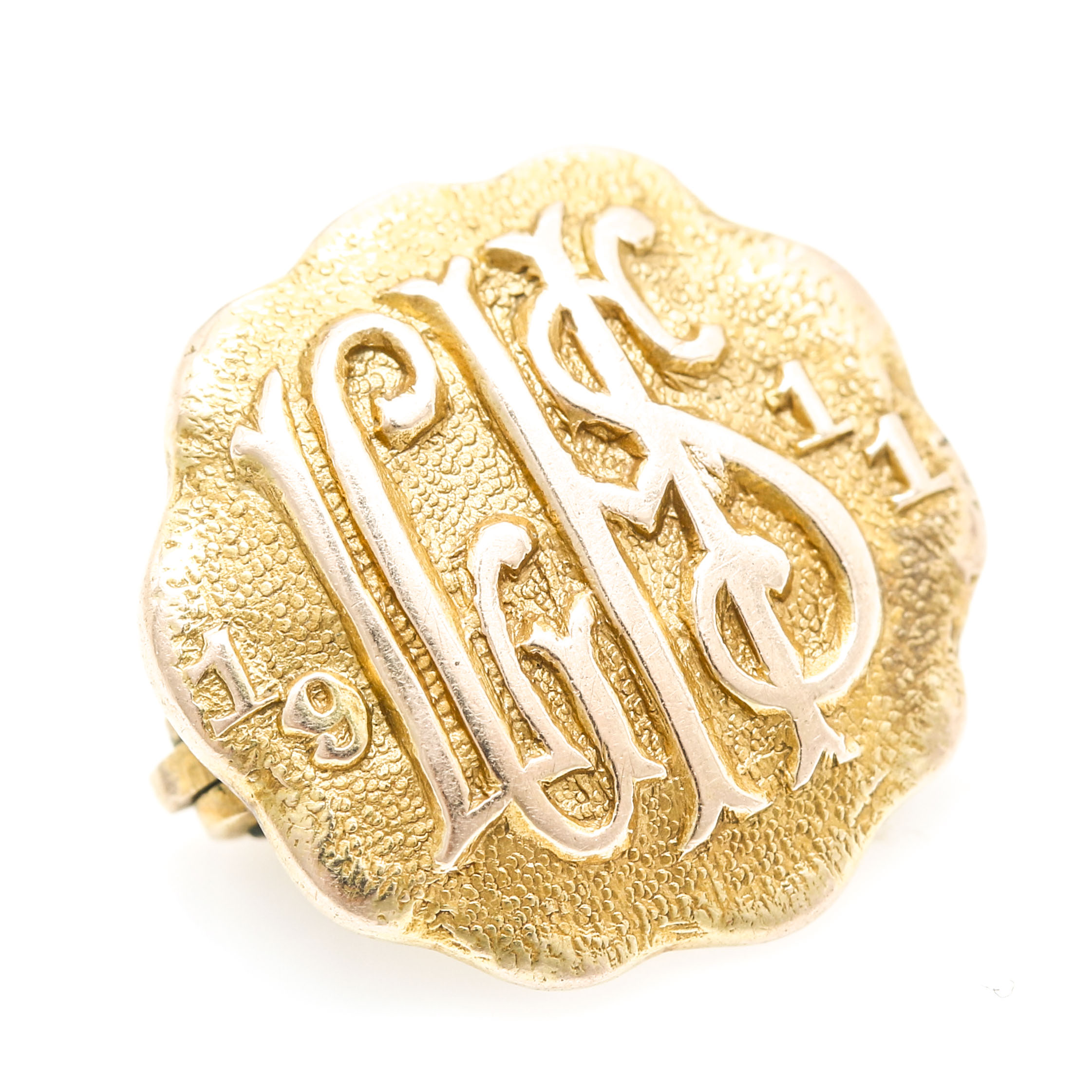 14K Yellow Gold Antique College Pin and Monogrammed Pin