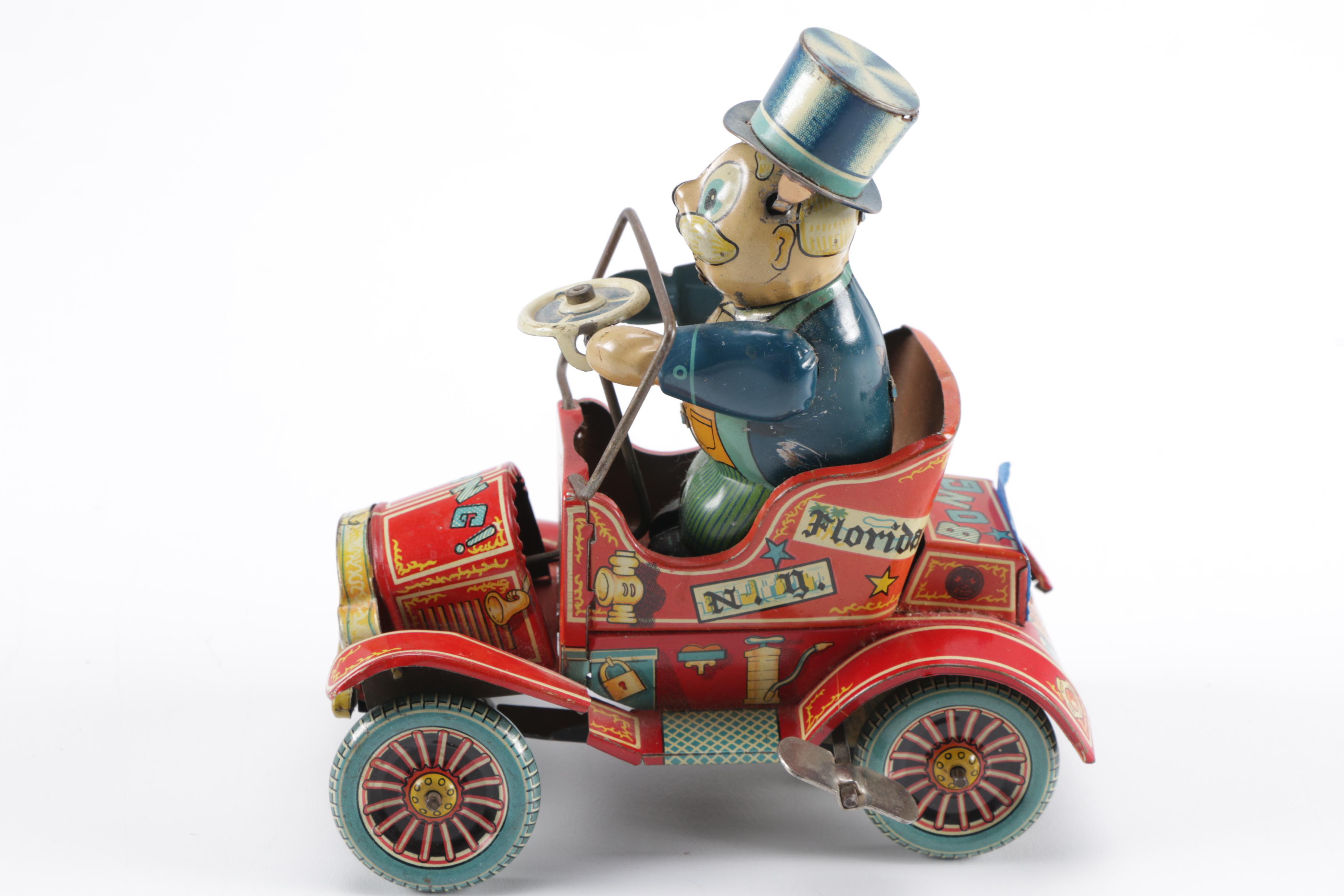 Vintage "Grandpa's New Car" Tin Wind-Up Toy