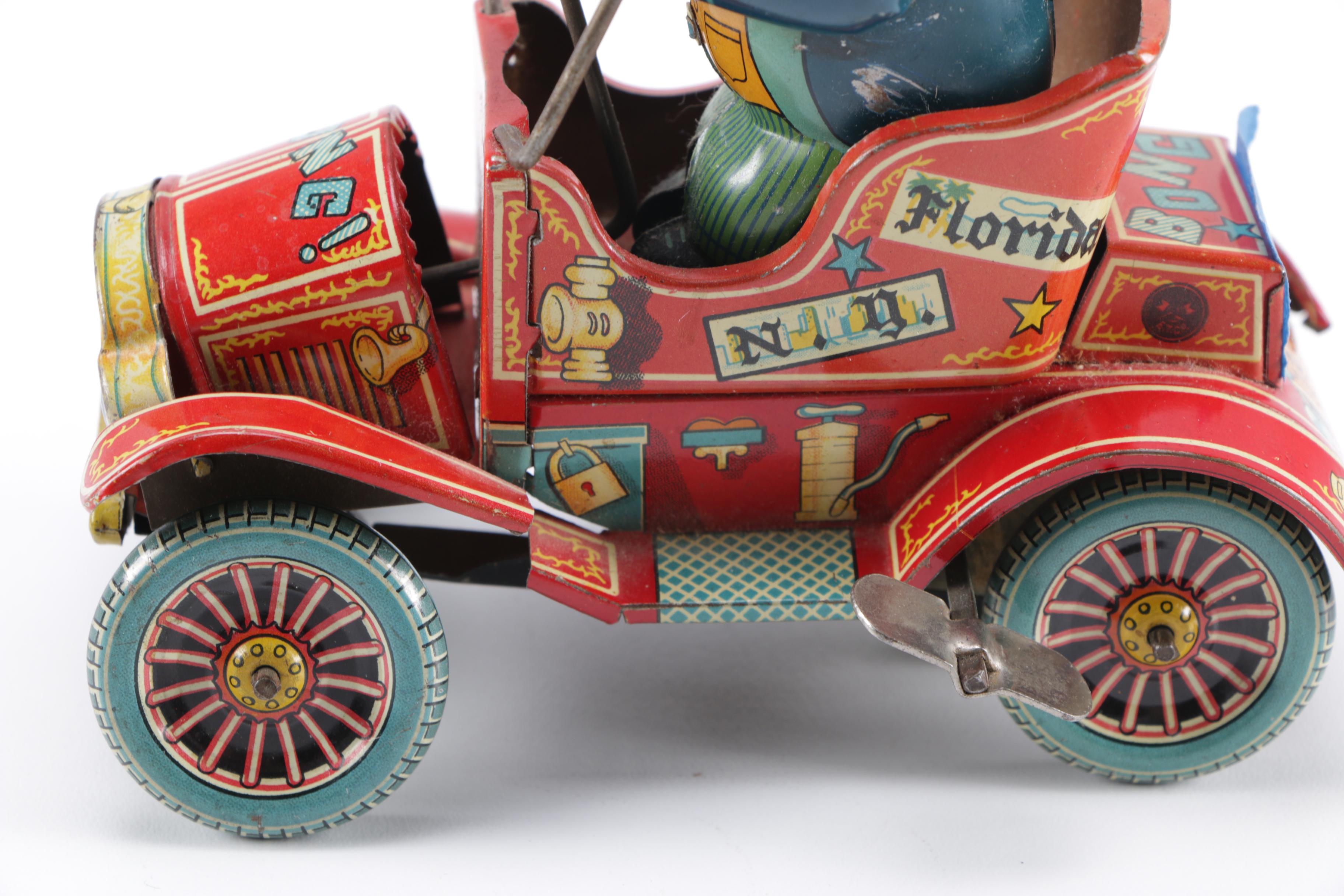 Vintage "Grandpa's New Car" Tin Wind-Up Toy
