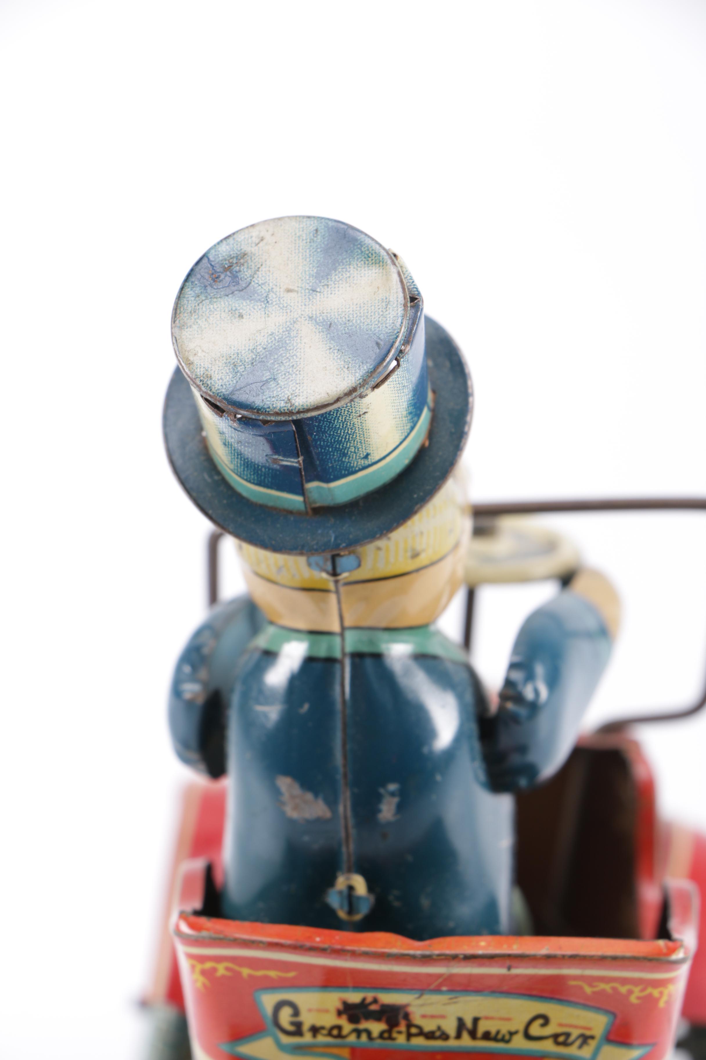 Vintage "Grandpa's New Car" Tin Wind-Up Toy