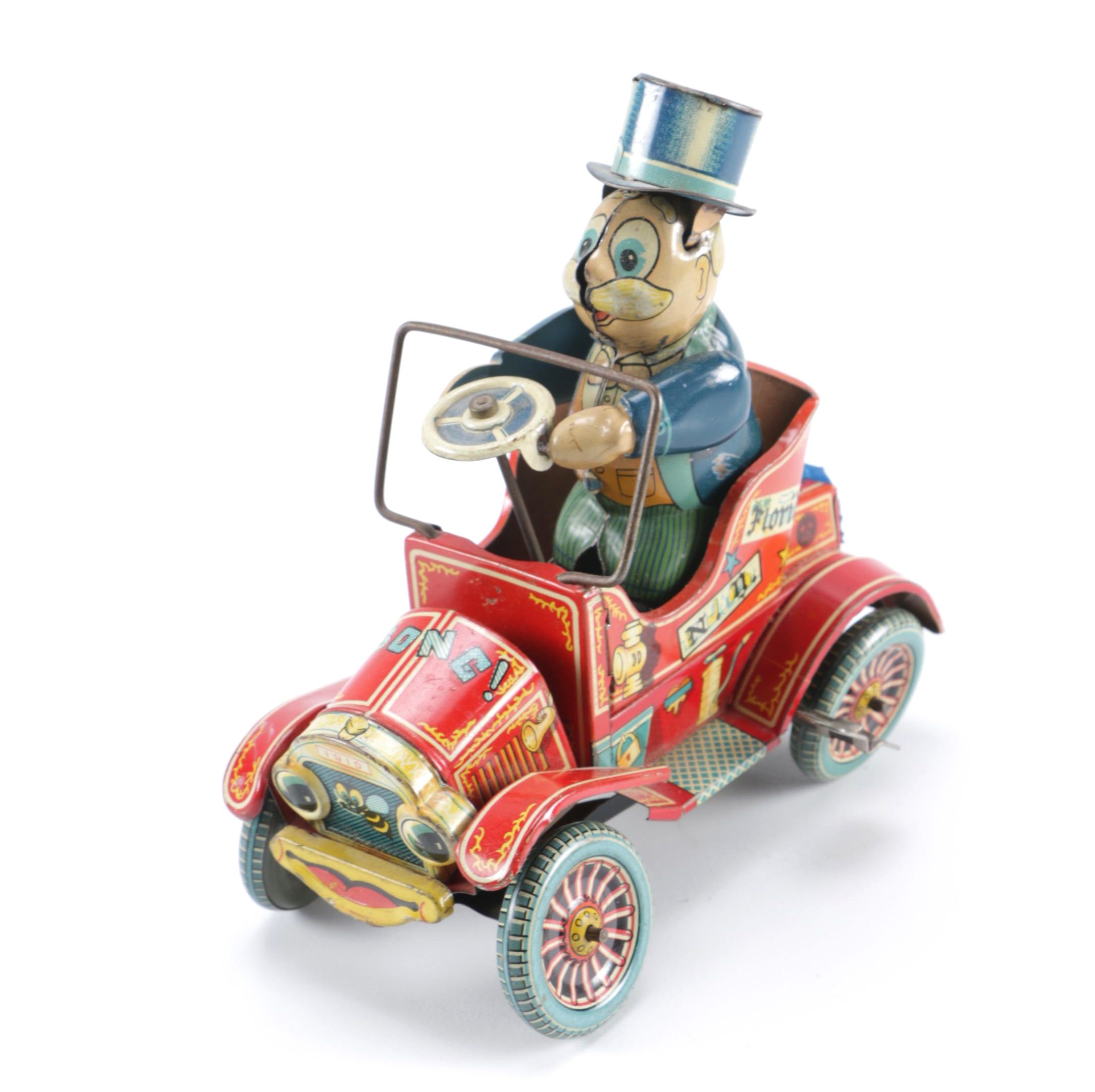 Vintage "Grandpa's New Car" Tin Wind-Up Toy
