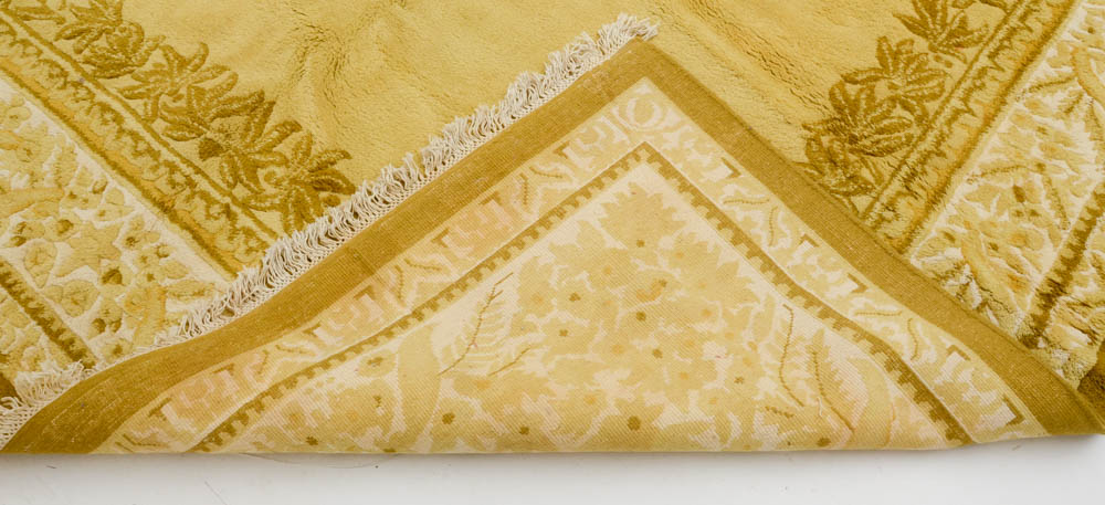 Hand-Woven Khalabar Golden Wool Room-Sized Area Rug