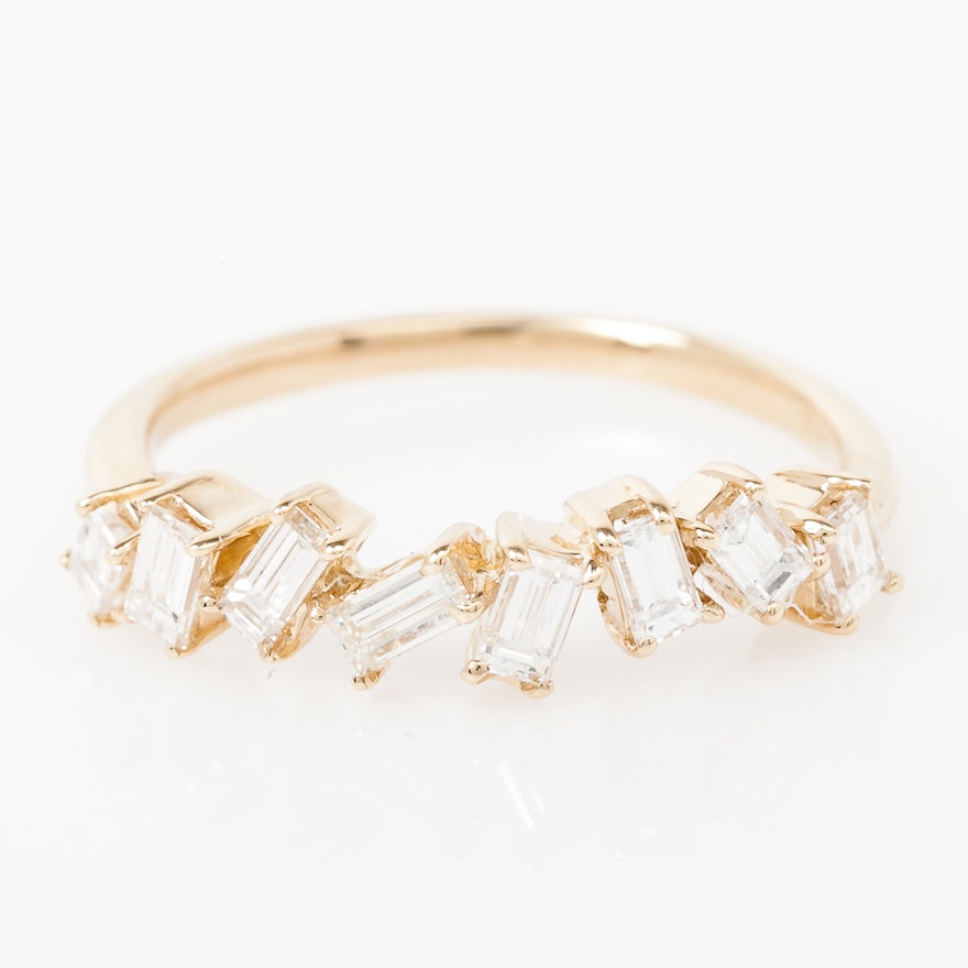 14K Yellow Gold and Staggered Baguette Diamond Ring