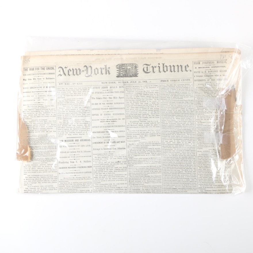 1861 "New York Tribune" Newspaper Excerpt Covering First Battle of Bull Run