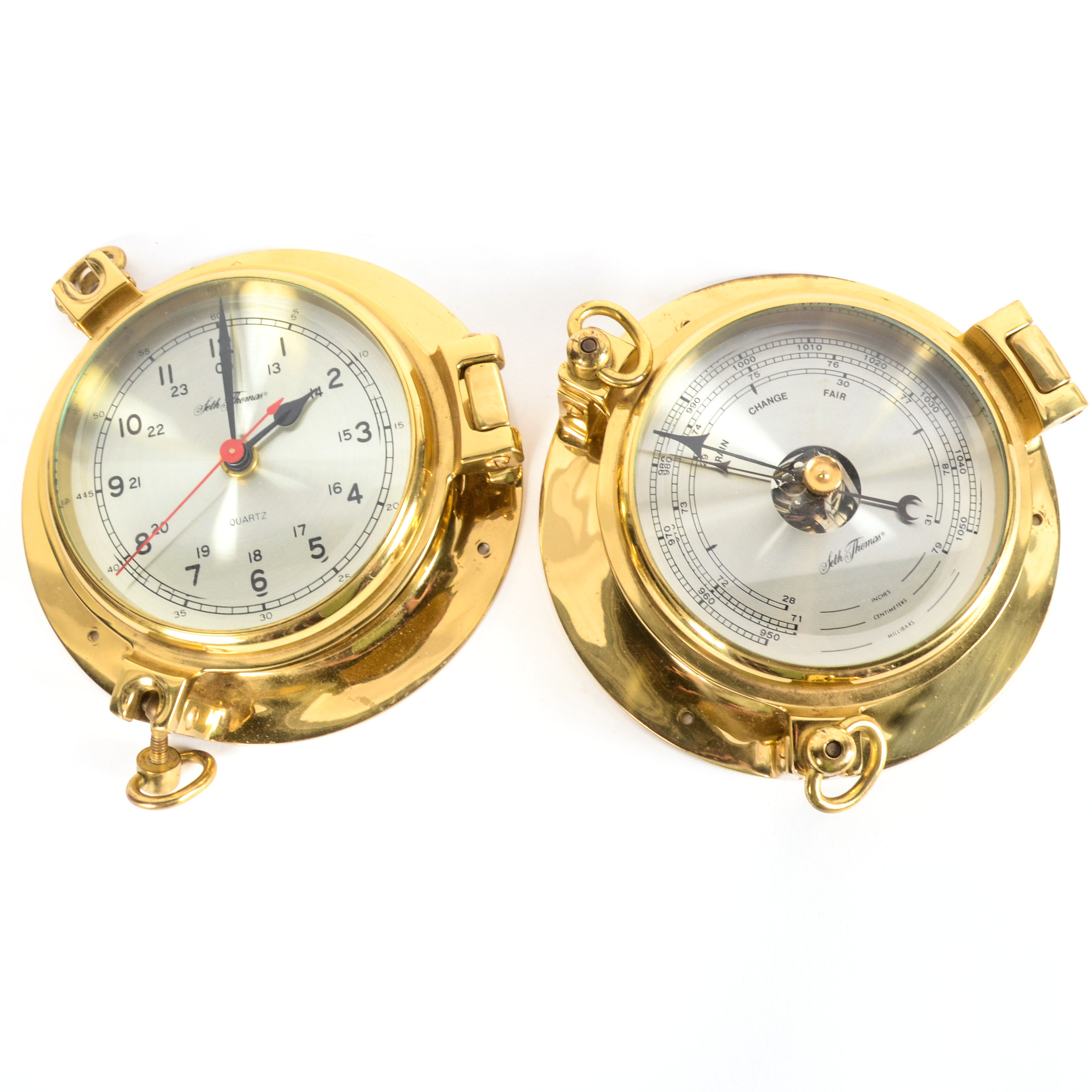Seth Thomas Brass Clock and Barometer