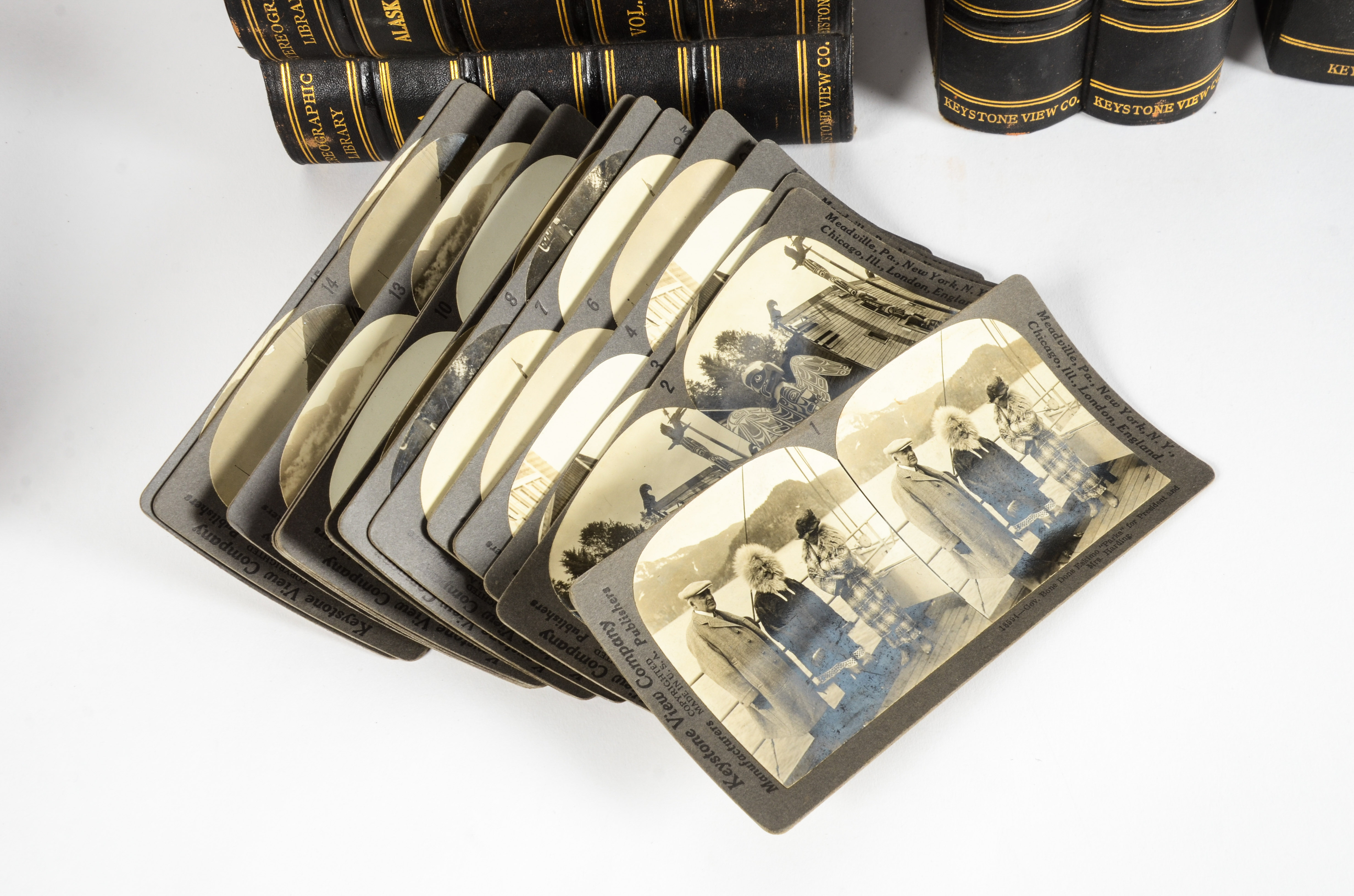 Collection of Antique Photo Stereograph Cards in Slipcases