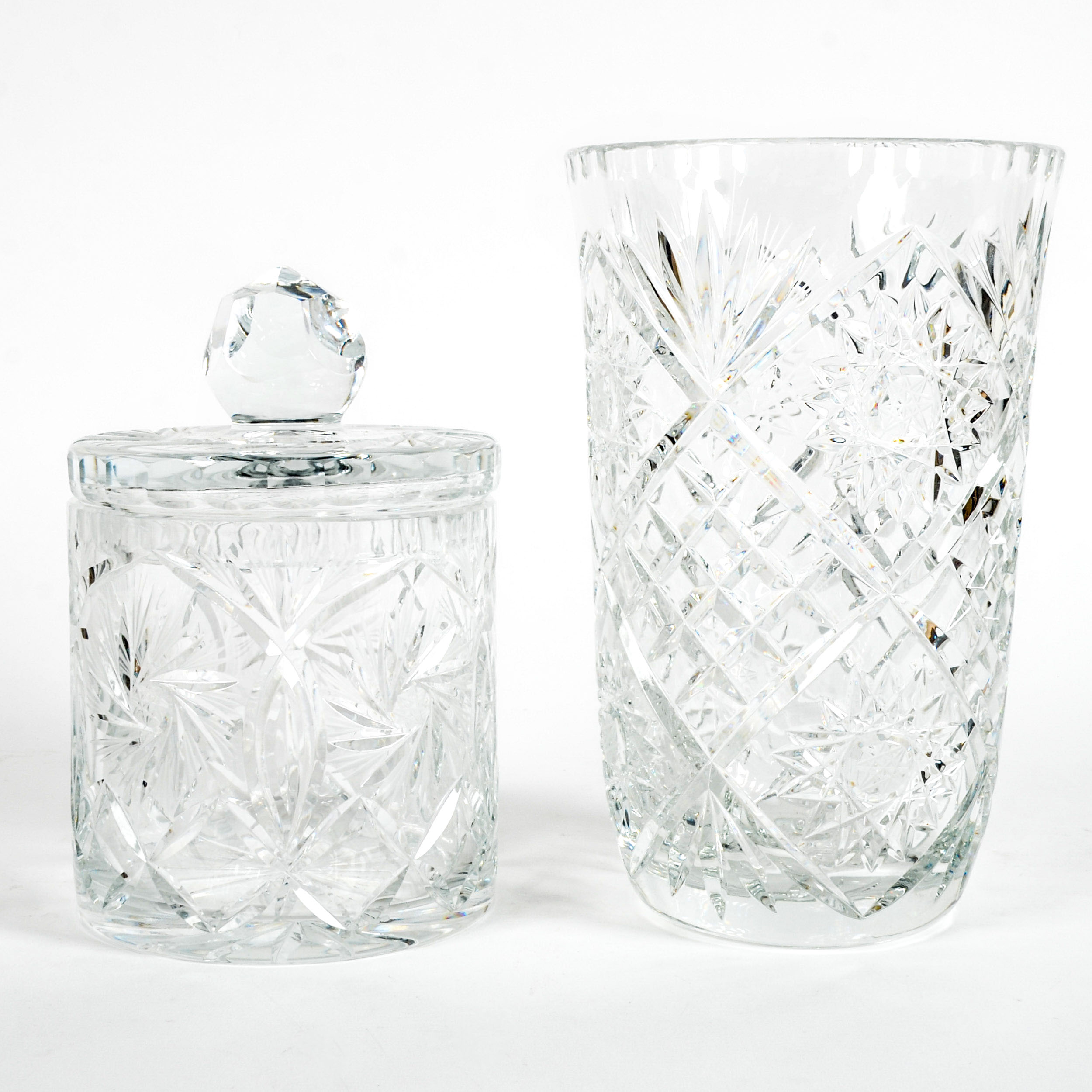 Classic Crystal Vase and Lidded Jar