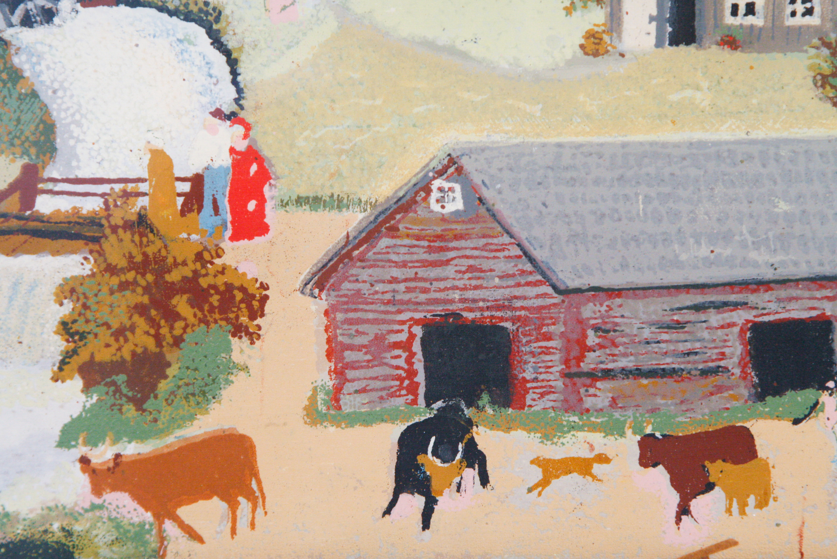 Grandma Moses Silkscreen After "The Old Oaken Bucket"