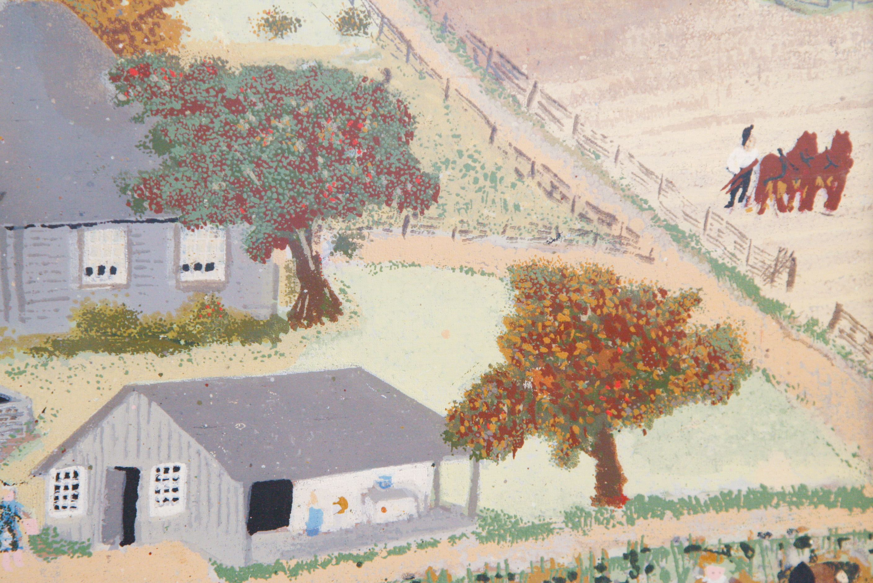 Grandma Moses Silkscreen After "The Old Oaken Bucket"