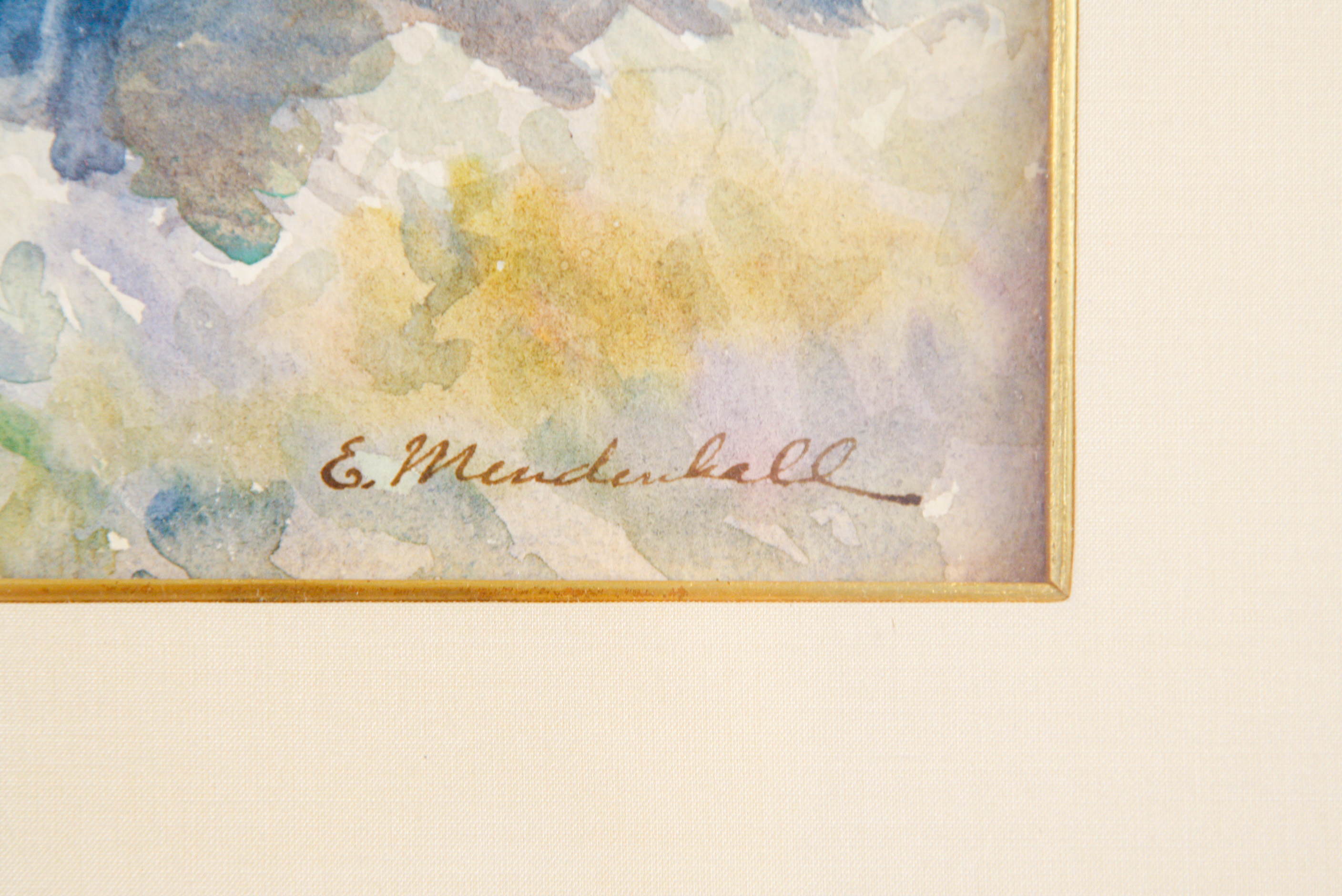 Emma Mendenhall Watercolor on Paper of Houses on the Ohio River