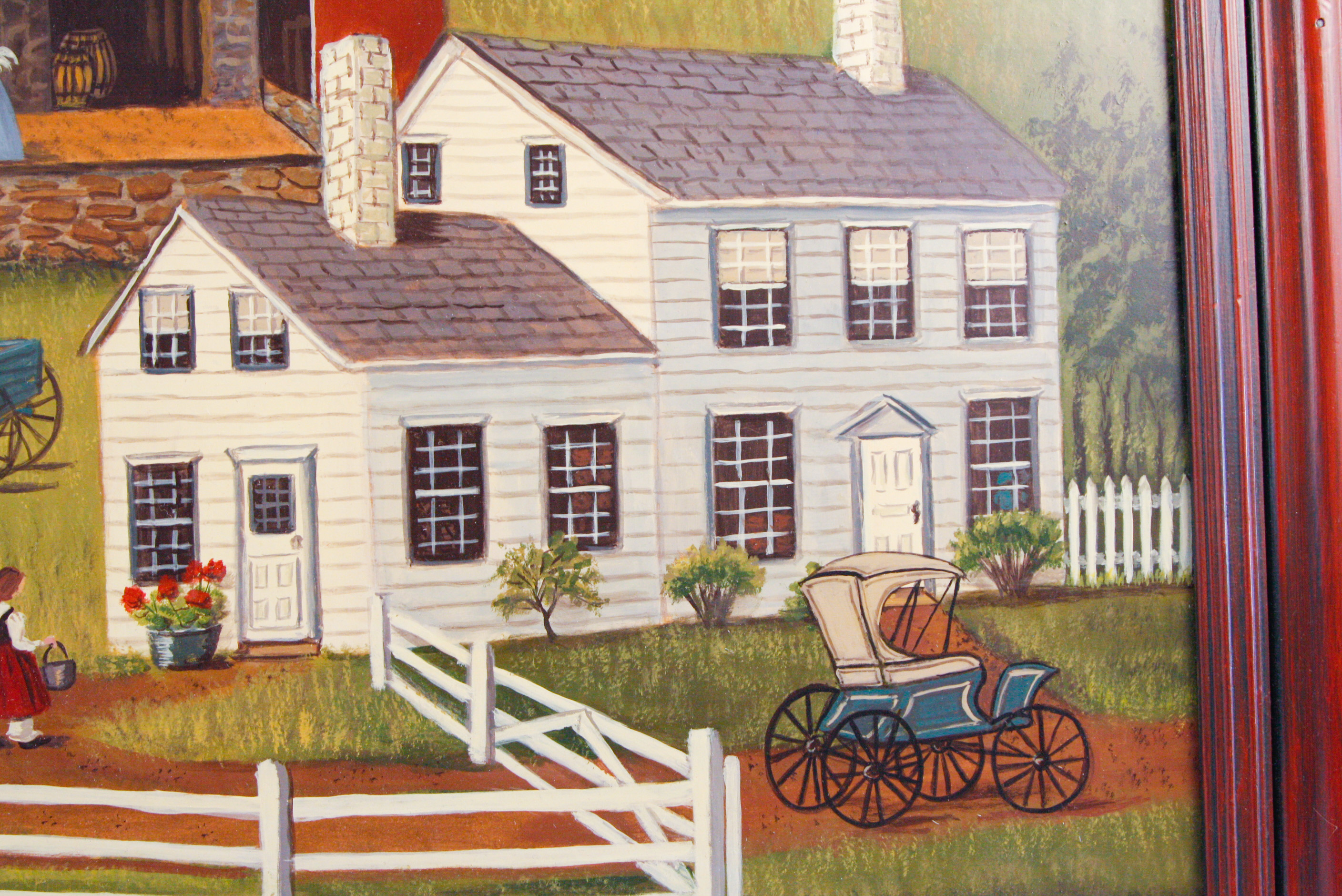 Jane Eckelberry Contemporary Folk Art Oil on Board of a Farm Scene