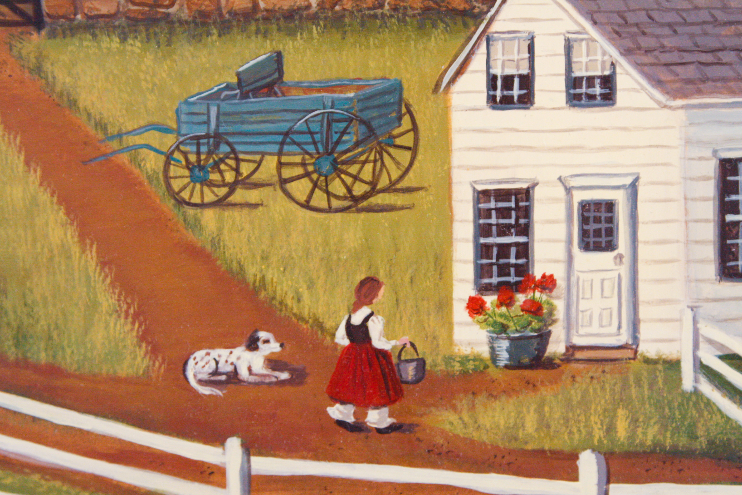 Jane Eckelberry Contemporary Folk Art Oil on Board of a Farm Scene