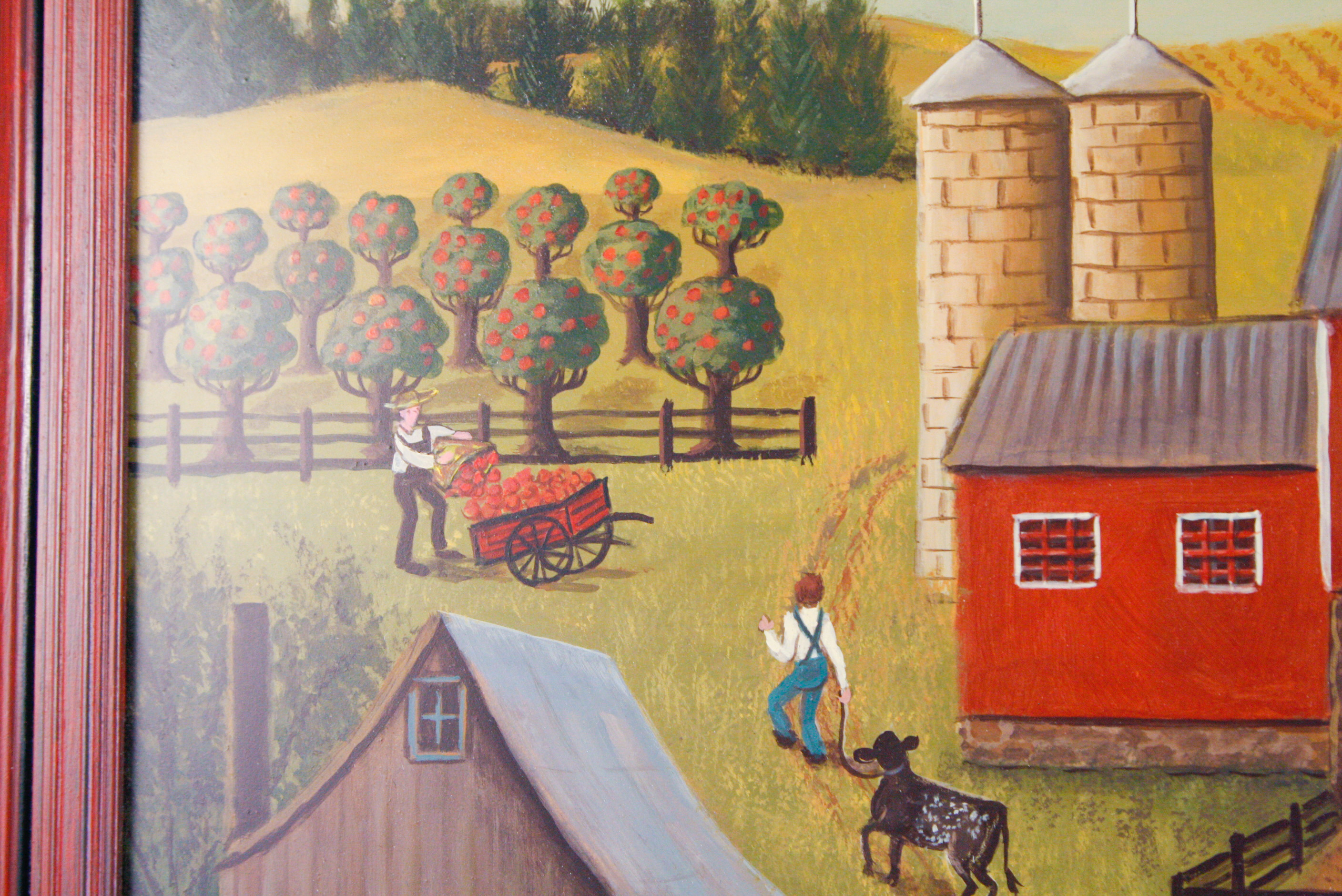 Jane Eckelberry Contemporary Folk Art Oil on Board of a Farm Scene