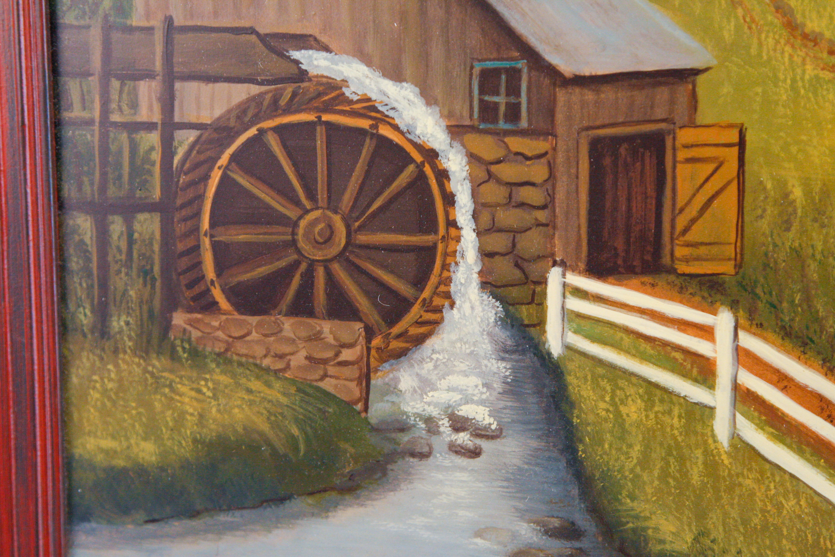 Jane Eckelberry Contemporary Folk Art Oil on Board of a Farm Scene