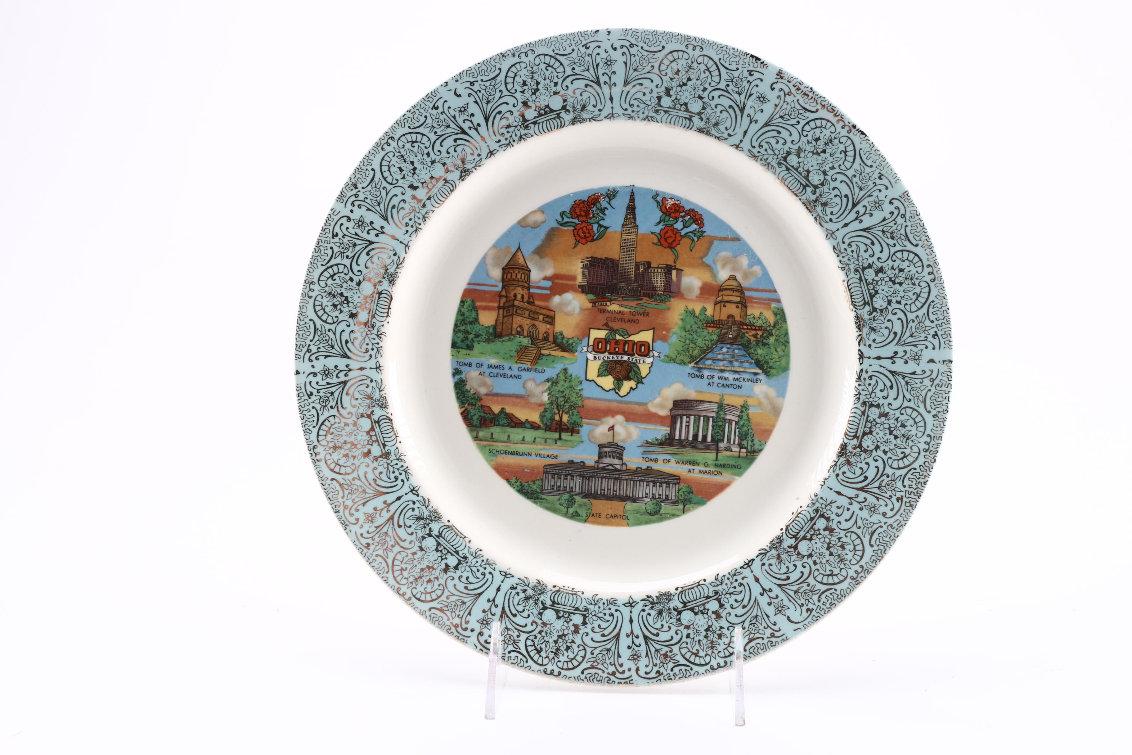 Vintage Commemorative Plates Featuring Pennsylvania, Ohio, and West Virginia Landmarks and More