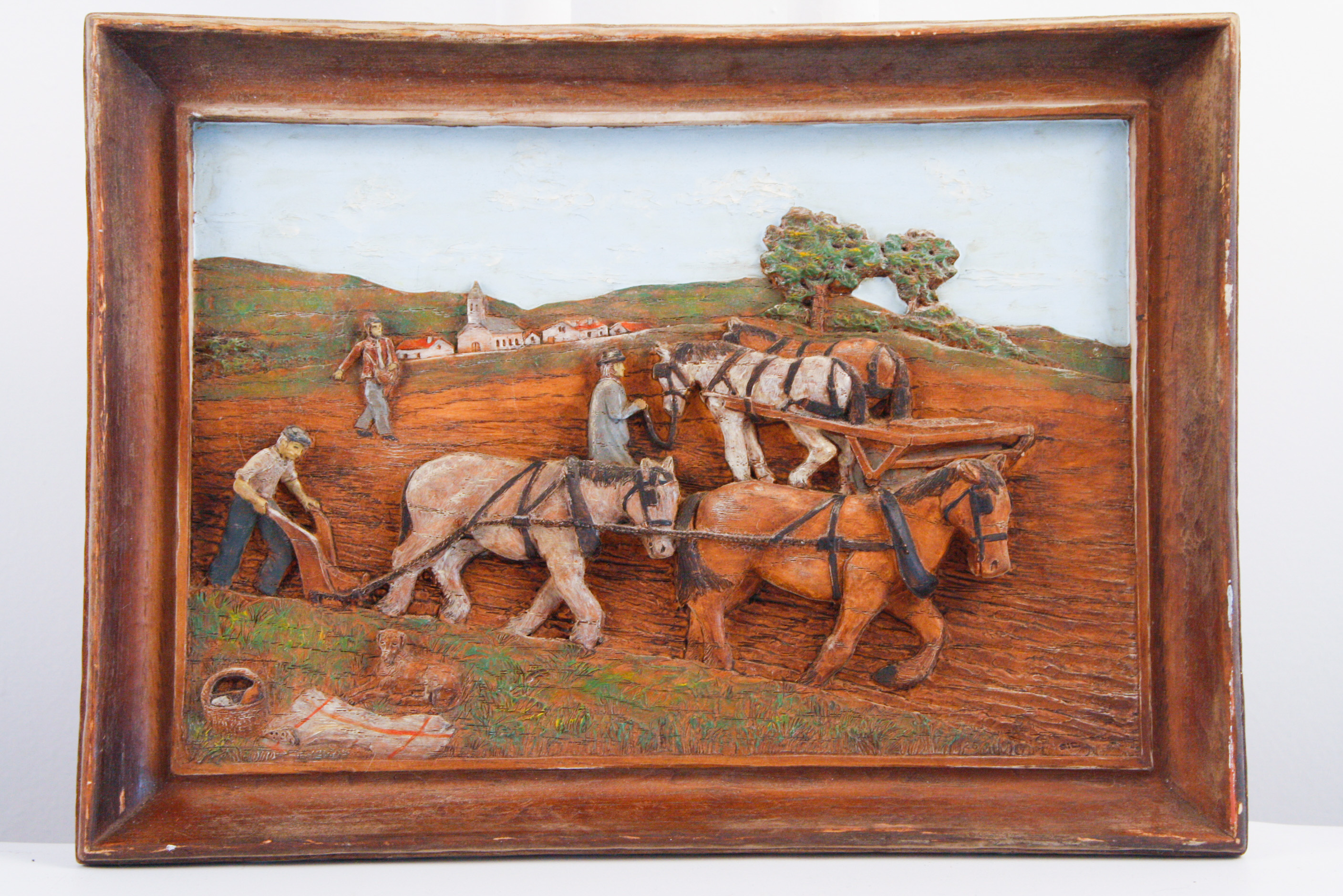 Early Folk Art Diorama of a Working Farm Scene