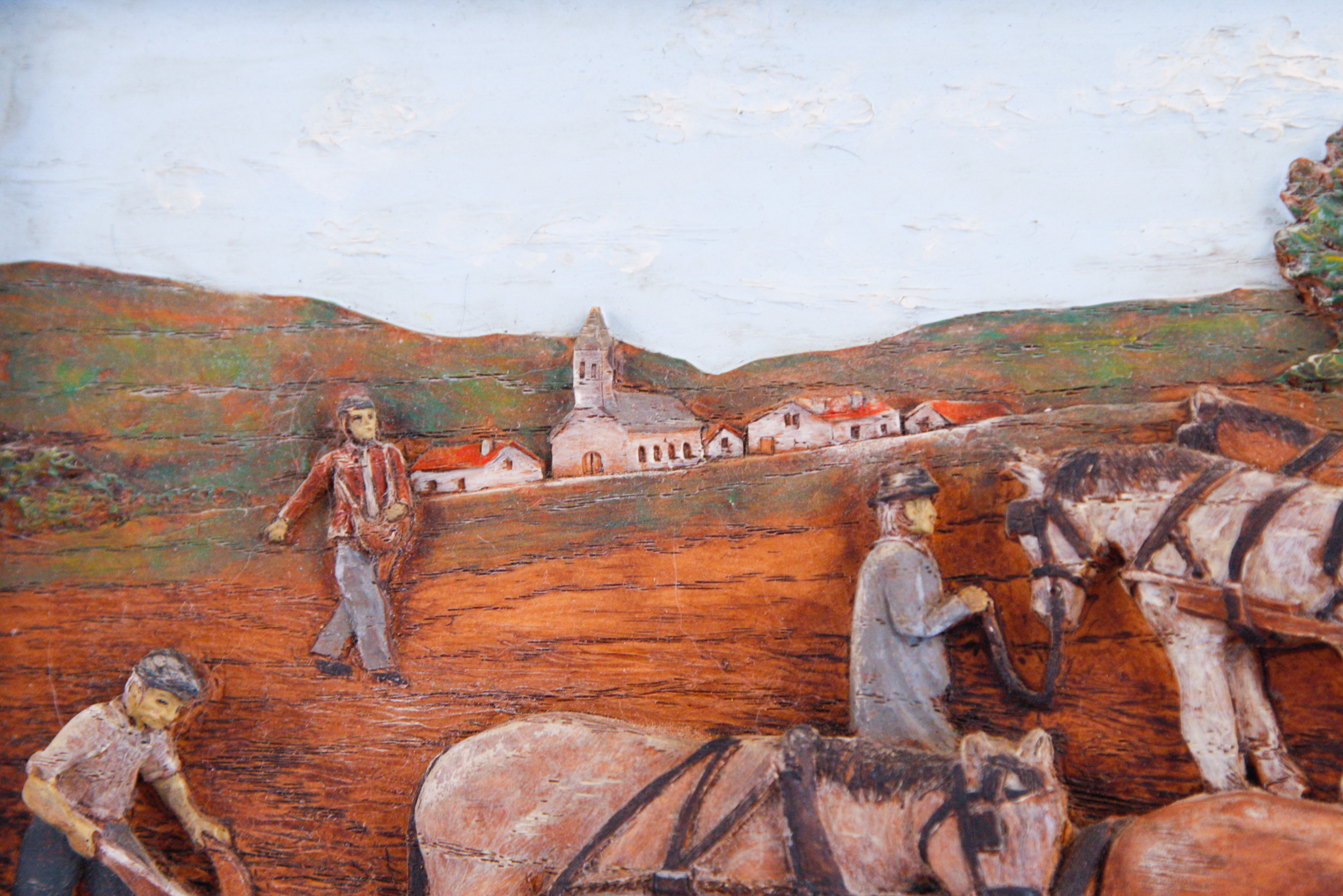 Early Folk Art Diorama of a Working Farm Scene