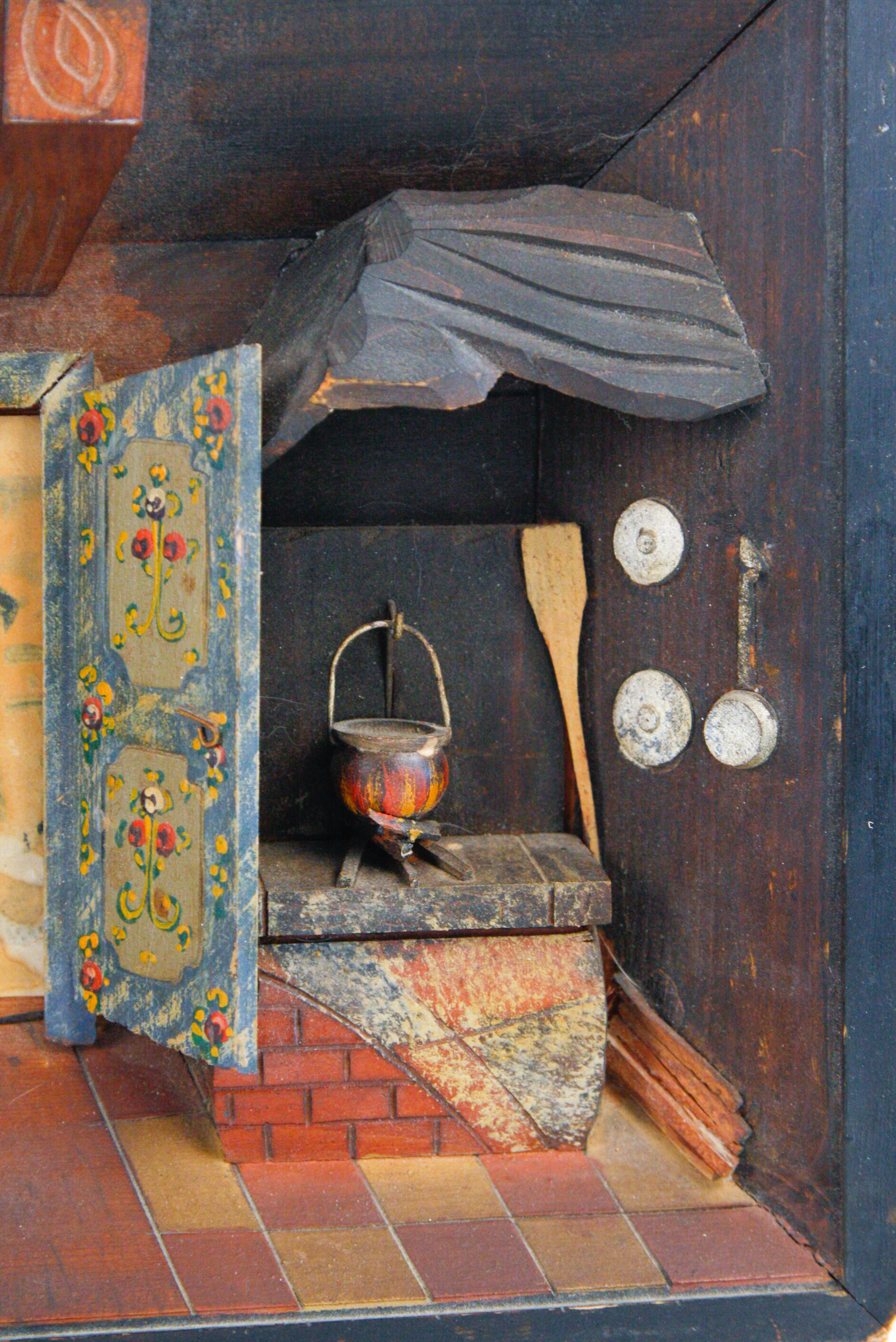 1891 Folk Art Diorama of Two Men Playing Cards