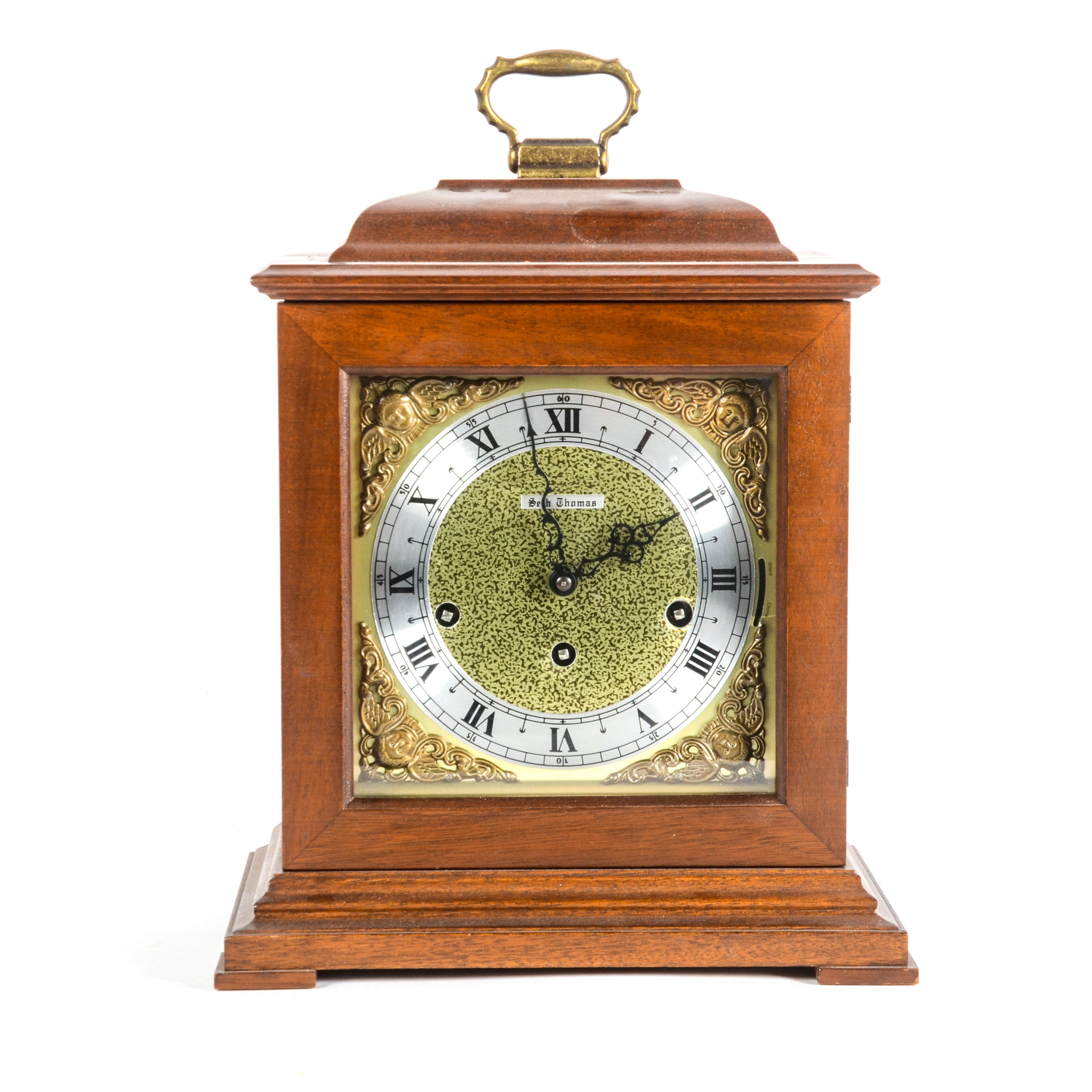 Large Brass and Wood Seth Thomas Mantel Clock