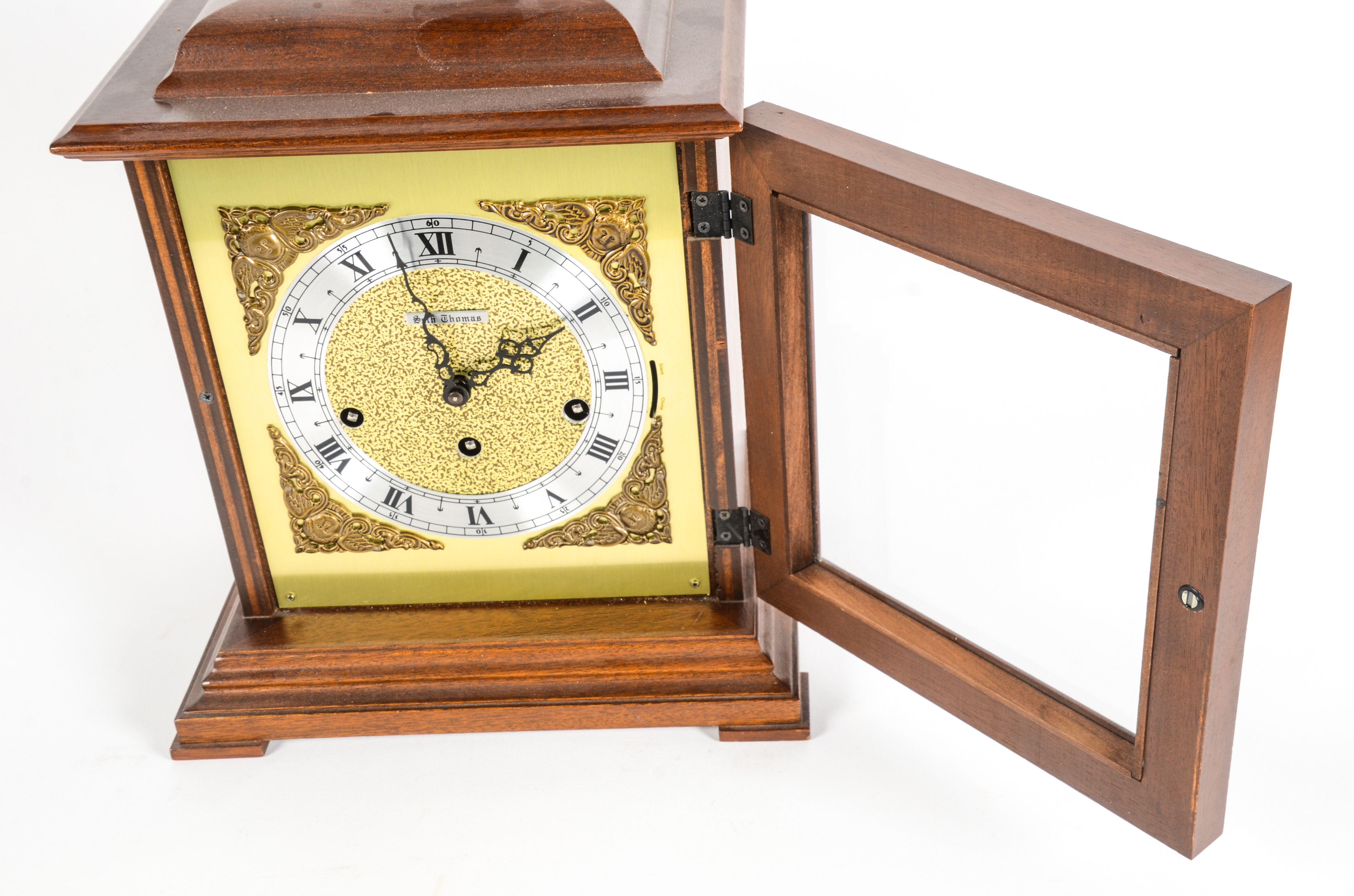 Large Brass and Wood Seth Thomas Mantel Clock