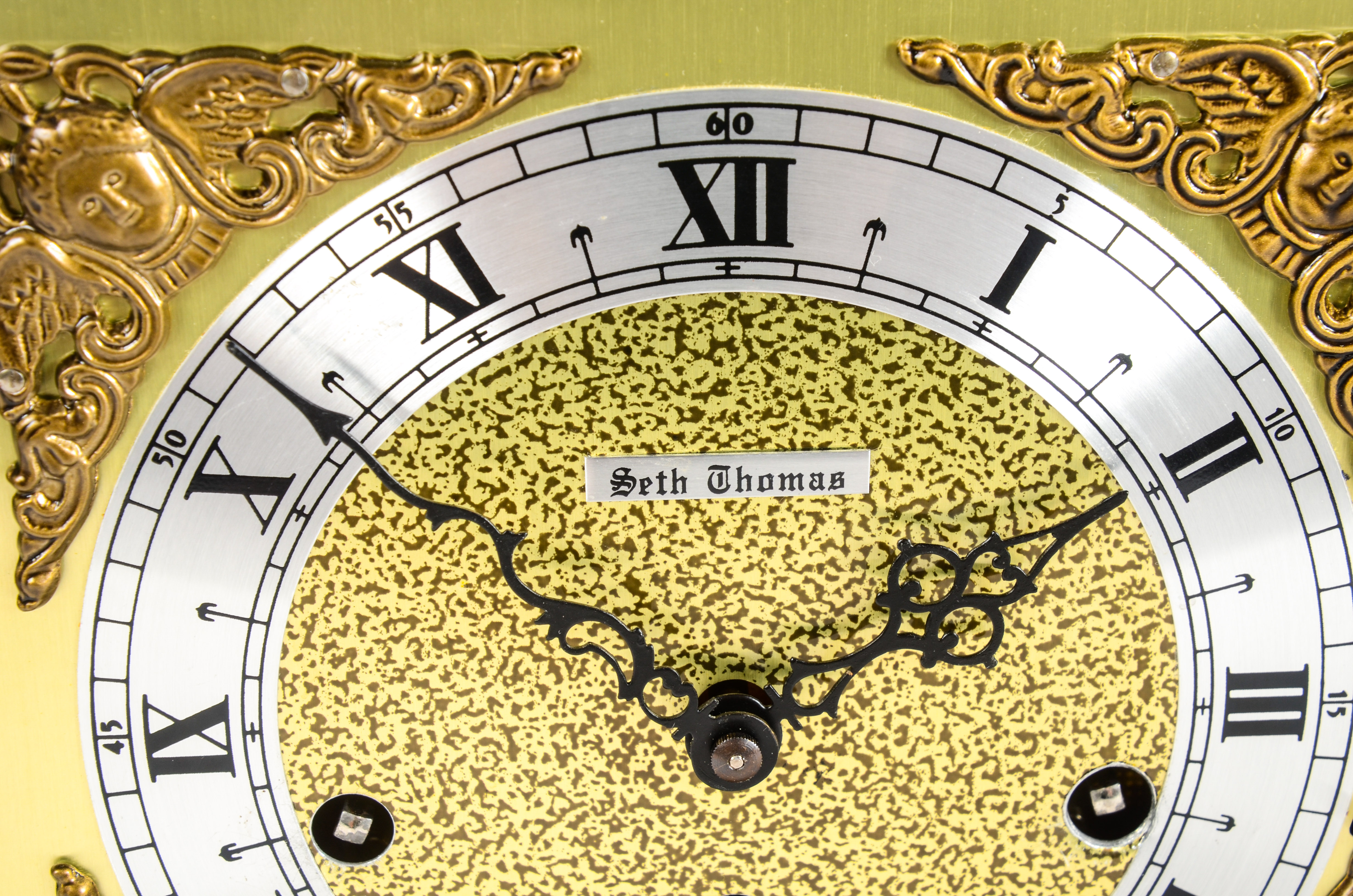 Large Brass and Wood Seth Thomas Mantel Clock