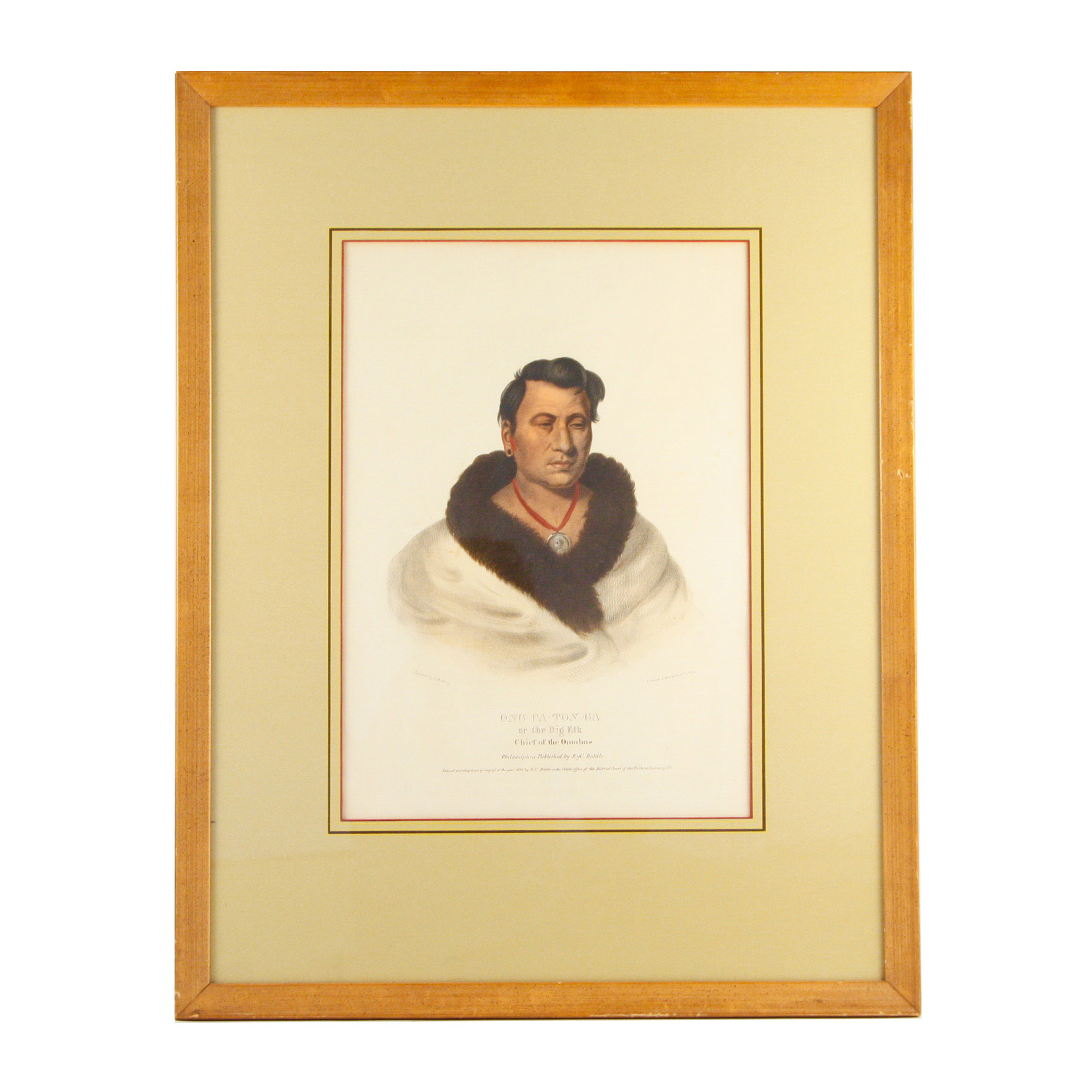 1836 McKenney & Hall Hand-Colored Lithograph "Ong-Pa-Ton-Ga or Big Elk (Cheif of the Omahas)"