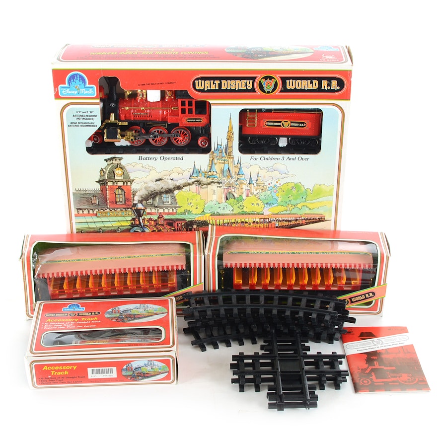 1988 "Walt Disney World R.R." Remote Control Train Set With Extra Cars and Track