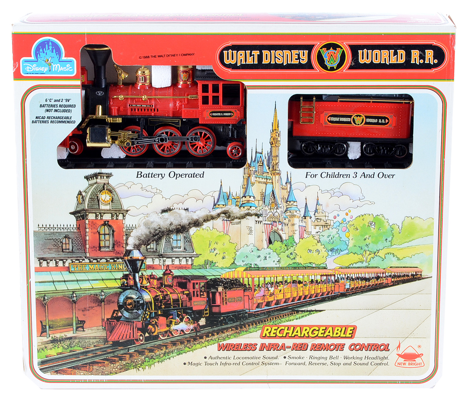 1988 "Walt Disney World R.R." Remote Control Train Set With Extra Cars and Track