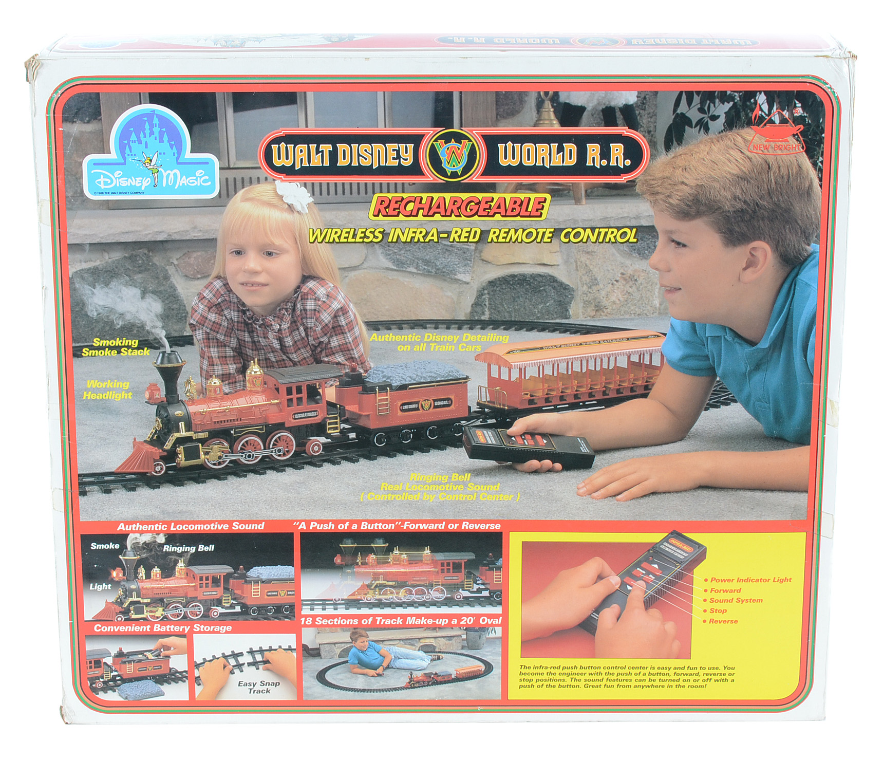 1988 "Walt Disney World R.R." Remote Control Train Set With Extra Cars and Track