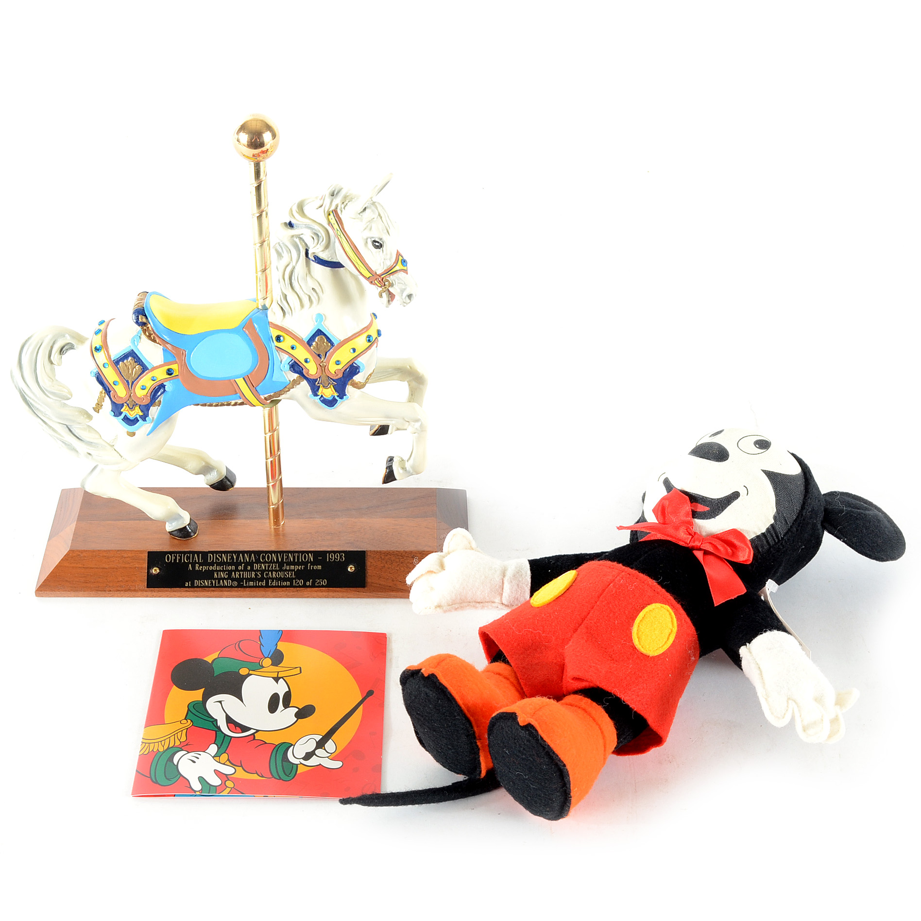 1993 Disneyana Convention Signed Carousel Horse Statuette and Gund Doll