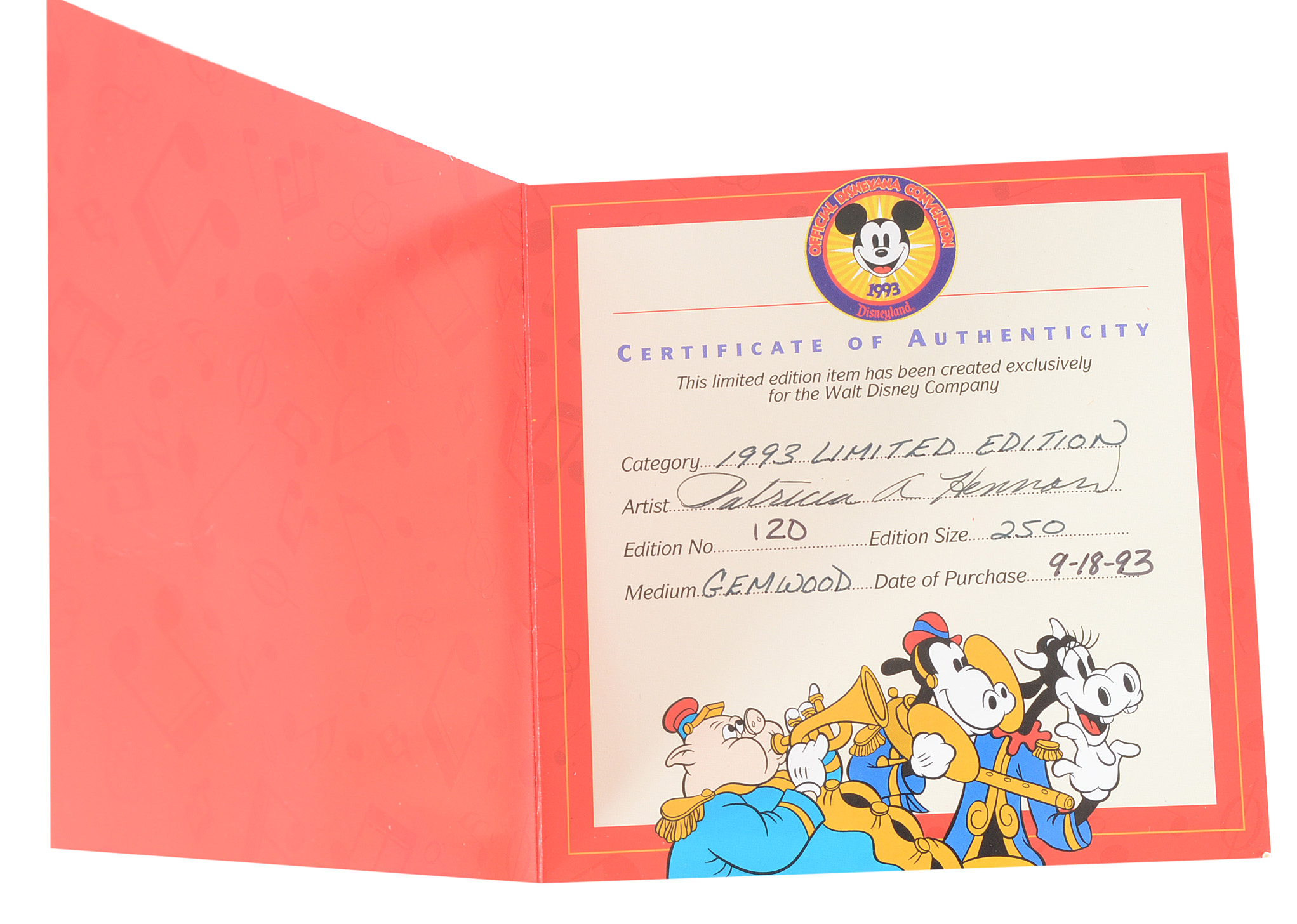 1993 Disneyana Convention Signed Carousel Horse Statuette and Gund Doll