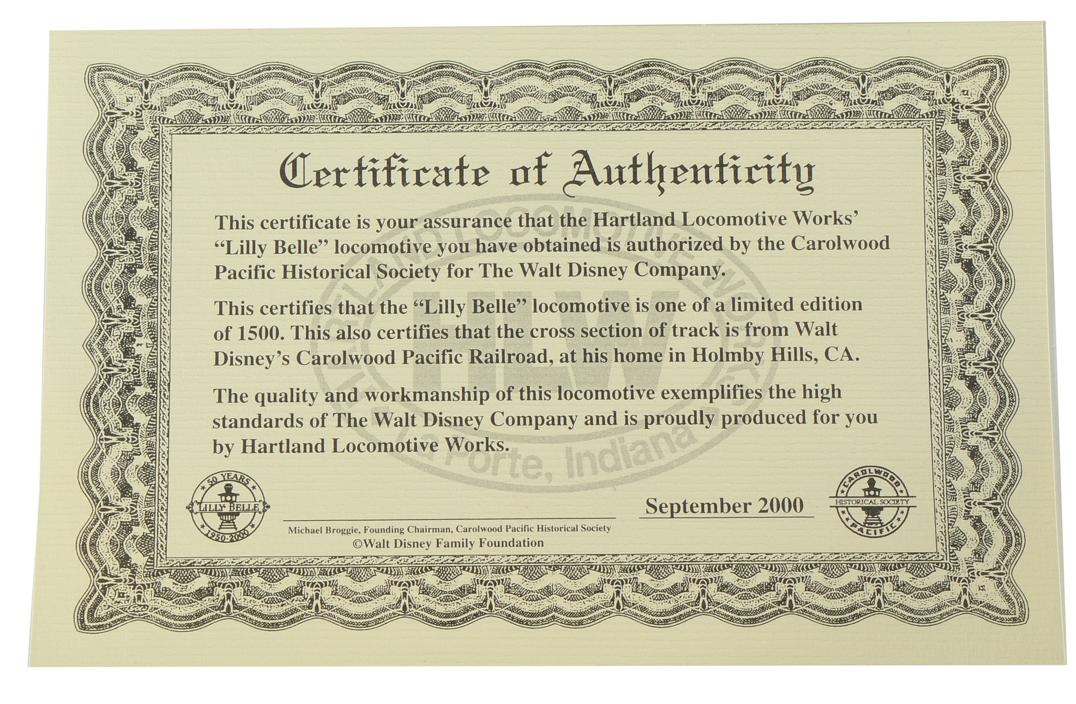 2000 Limited Edition Walt Disney's "Lilly Belle" G Scale Locomotive