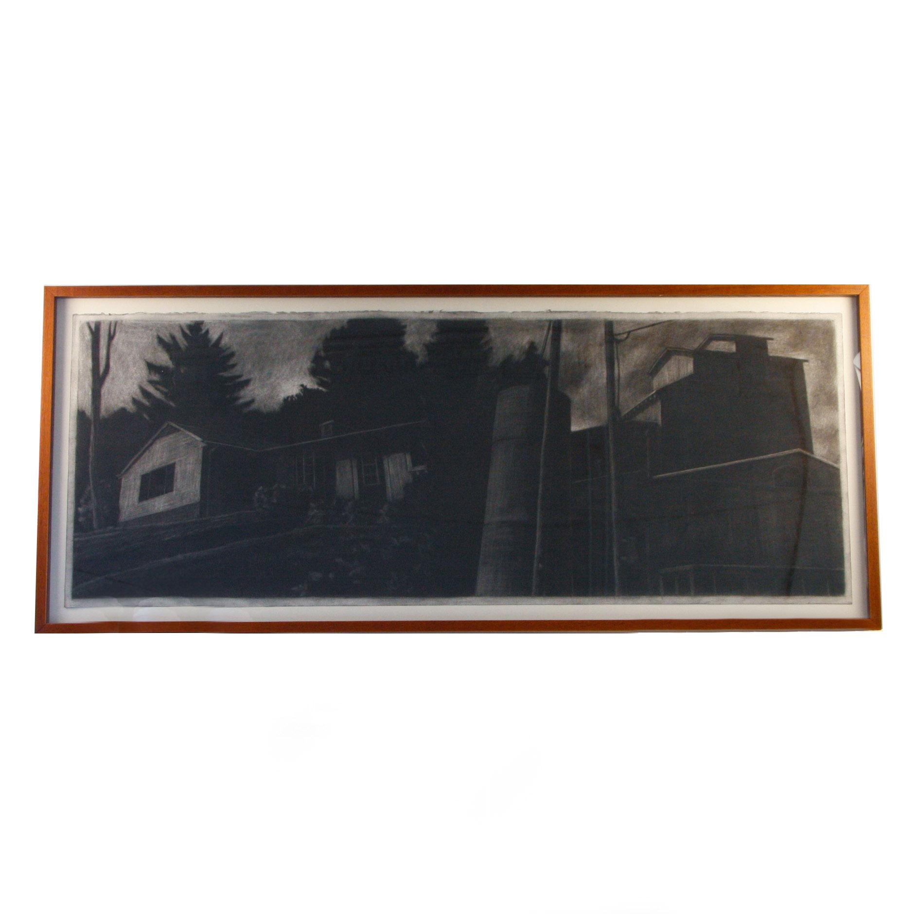 Ron Kroutel Large Charcoal Illustration on Paper "Woodside Drive/Storage"