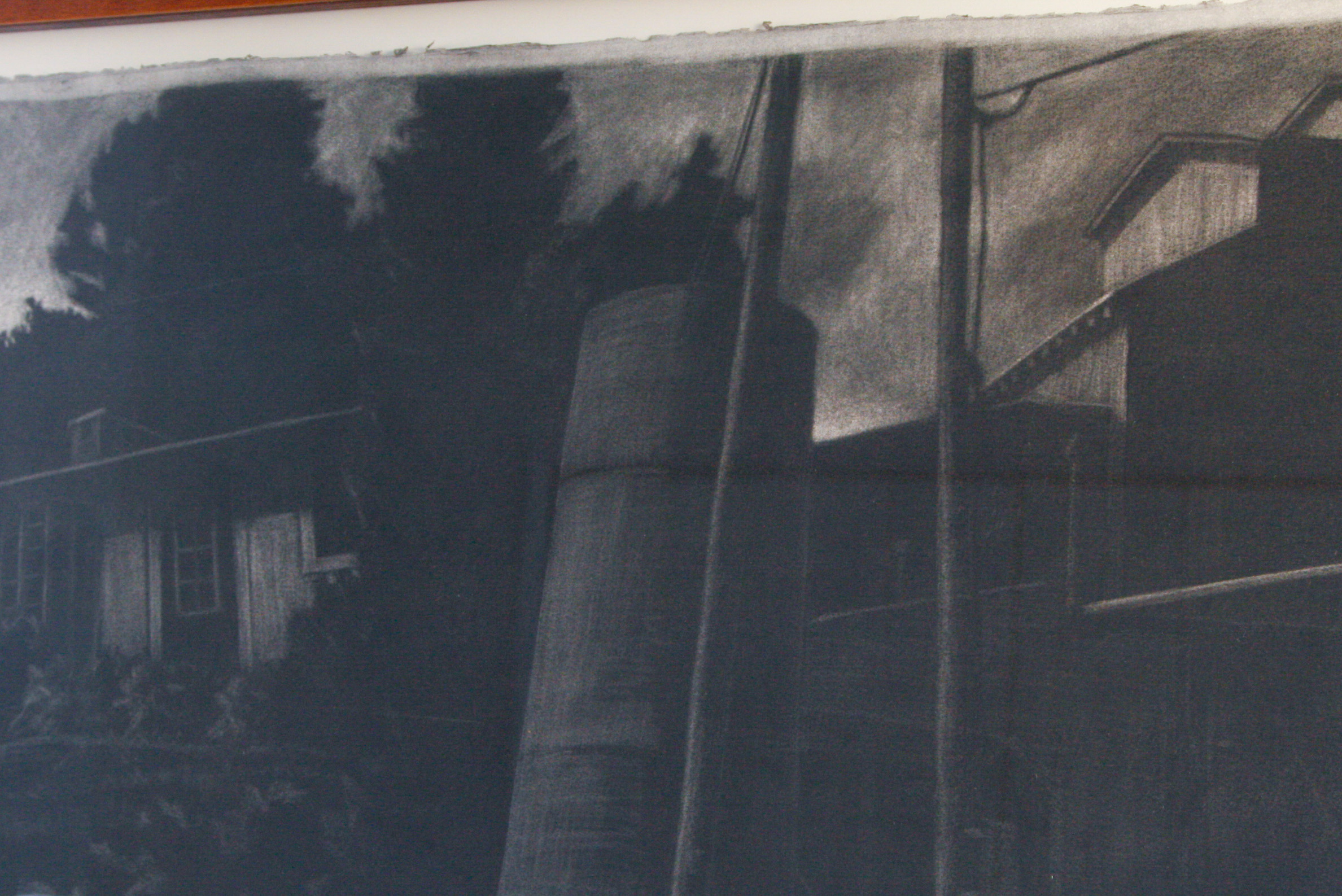 Ron Kroutel Large Charcoal Illustration on Paper "Woodside Drive/Storage"