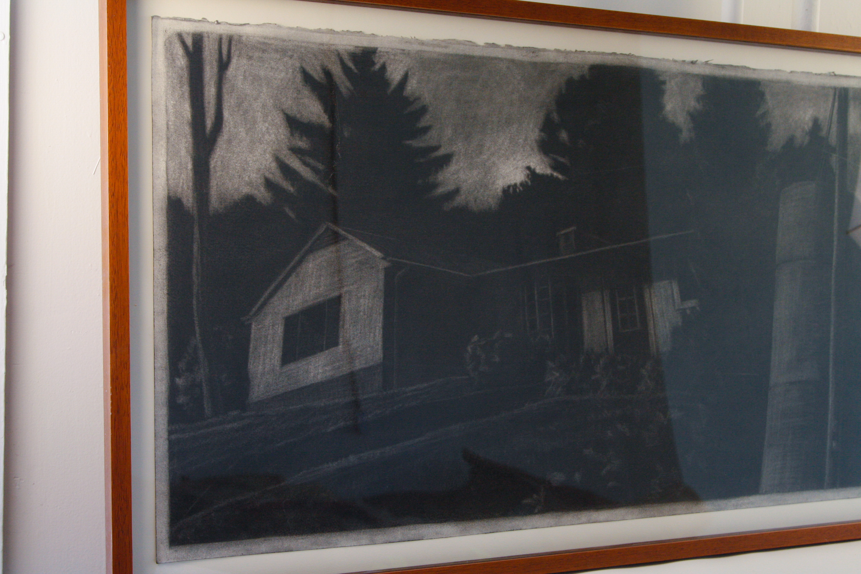 Ron Kroutel Large Charcoal Illustration on Paper "Woodside Drive/Storage"