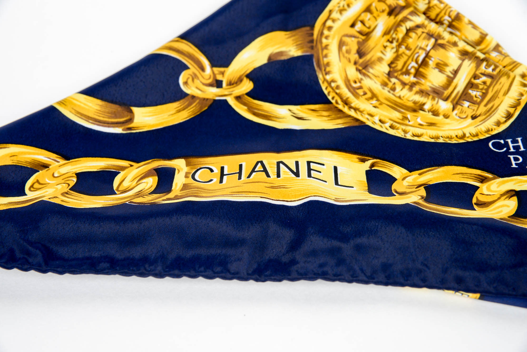 Chanel Silk Scarf with Chain Logo Design