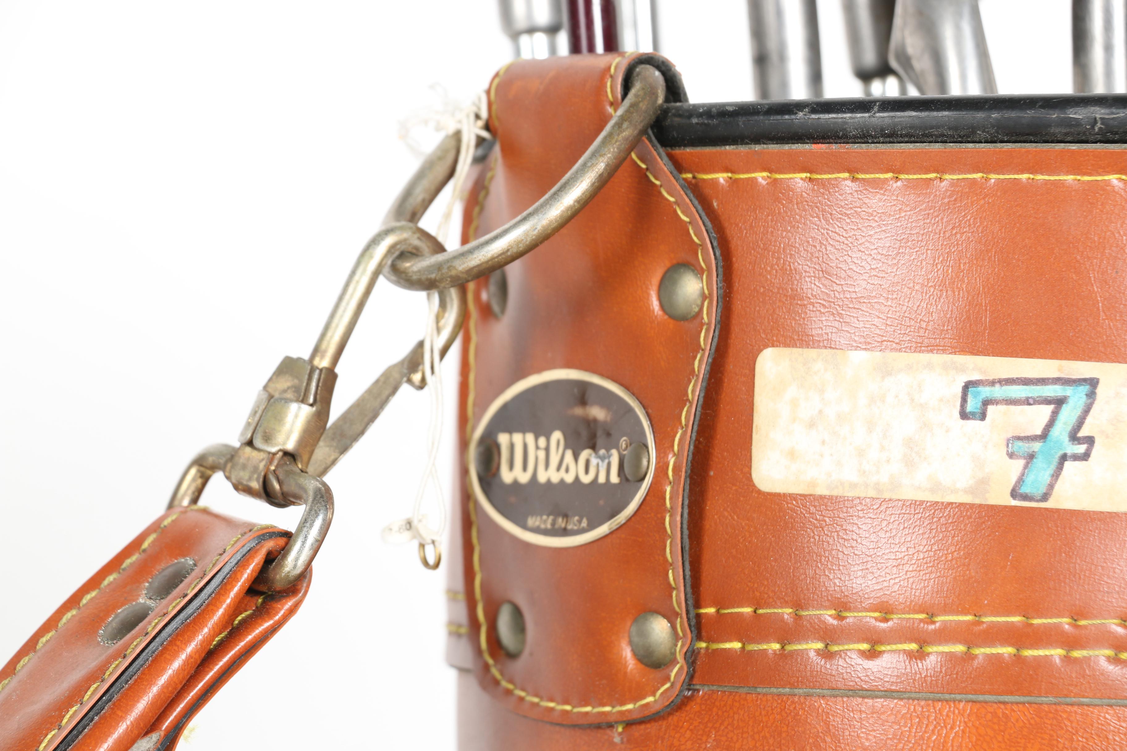 Wilson Golf Bag and Various Clubs Featuring Spalding and Spotline