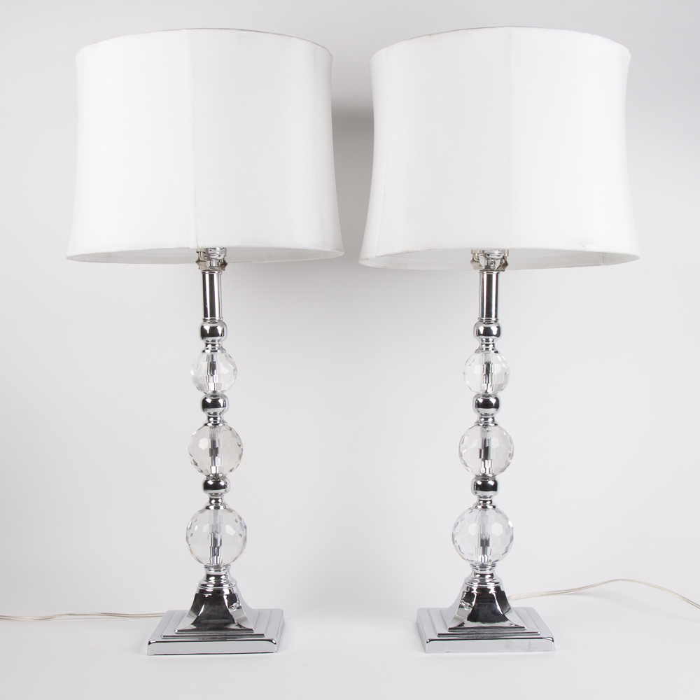 Crystal Orbs And Chrome Table Lamp Pair