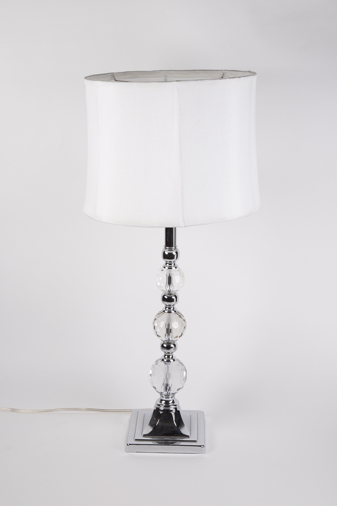 Crystal Orbs And Chrome Table Lamp Pair