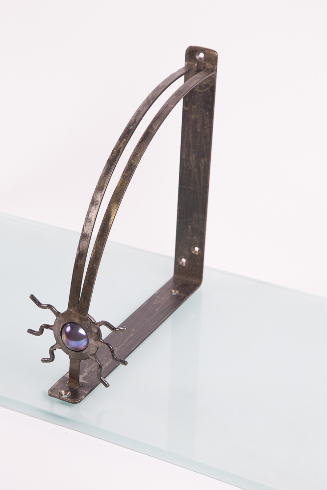 Glass Wall Shelf with Metal Brackets