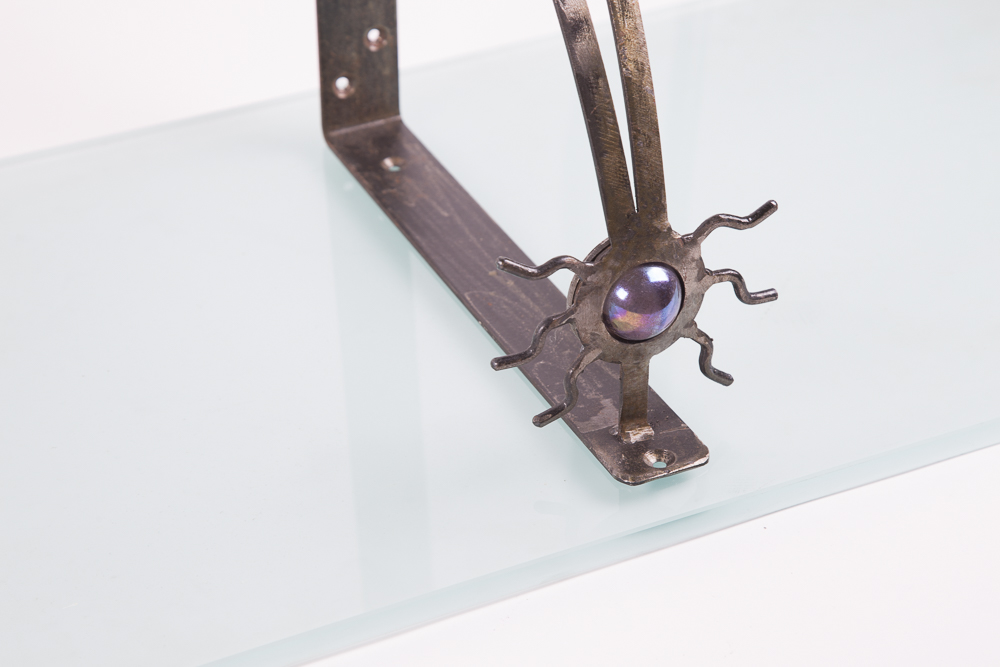 Glass Wall Shelf with Metal Brackets