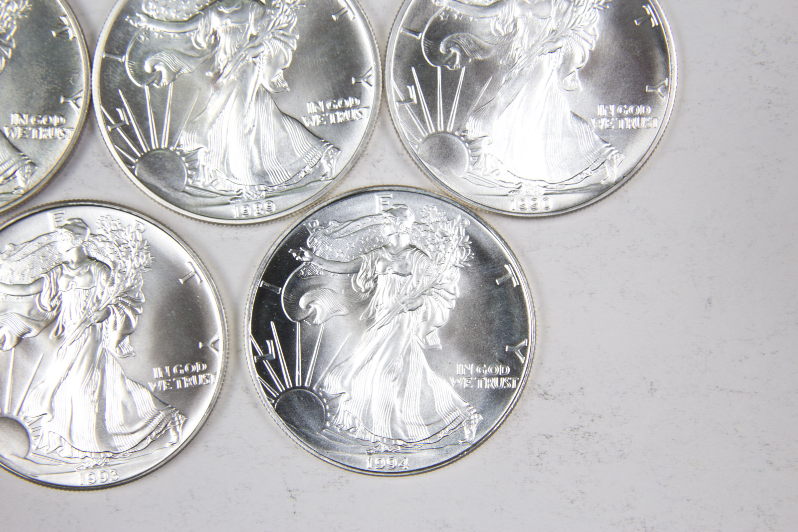1988-1990, 1993, and 1994 American Eagle Silver Dollar Set