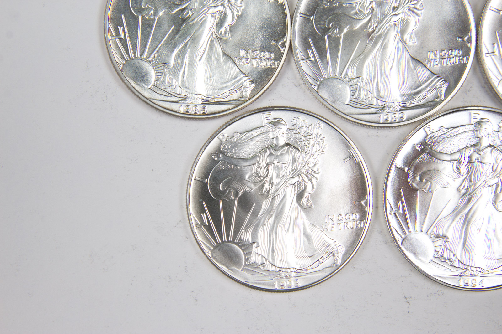 1988-1990, 1993, and 1994 American Eagle Silver Dollar Set