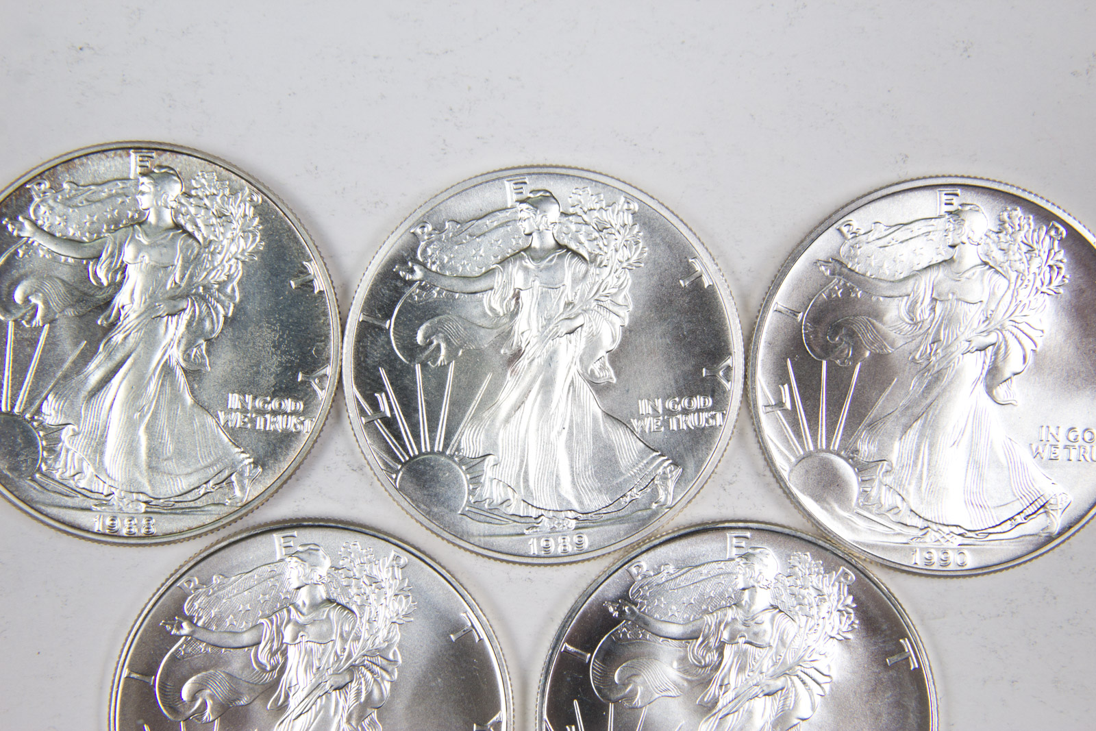 1988-1990, 1993, and 1994 American Eagle Silver Dollar Set