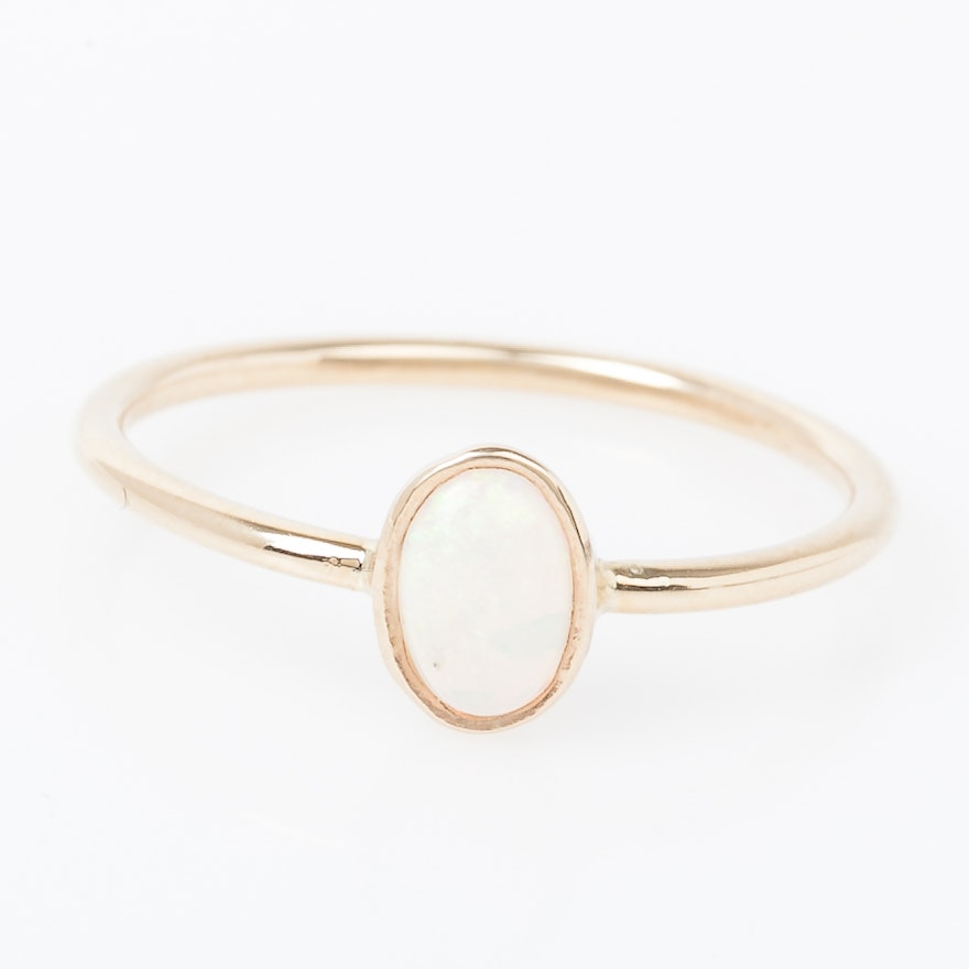 14K Yellow Gold and Opal Solitaire Ring