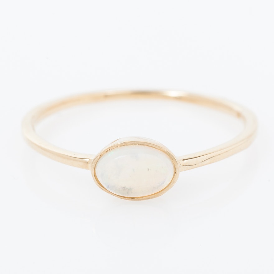 14K Yellow Gold and Opal Solitaire Ring