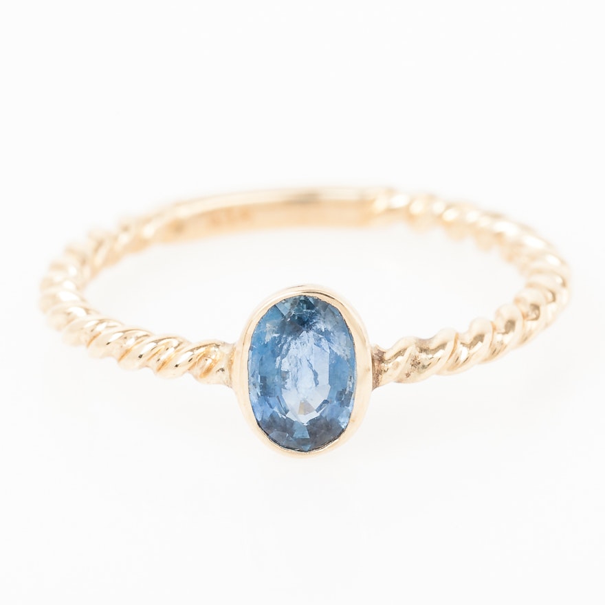 14K Yellow Gold and Bezel Set Sapphire Solitaire Ring